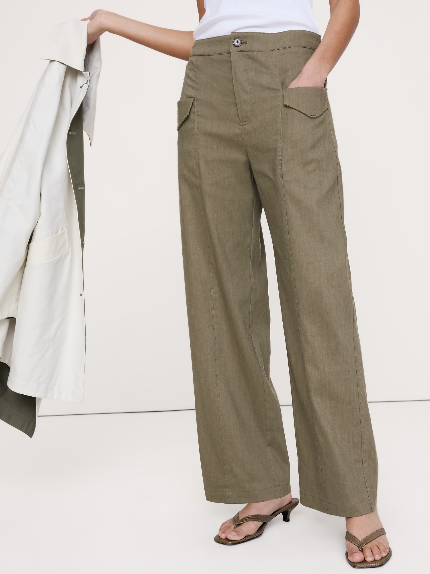 Image number 8 showing, Mid-Rise Straight Utility Pant in Stretch Linen-Viscose