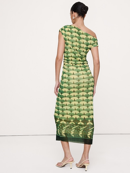 mesh asymmetrical off the shoulder draped maxi dress Asos