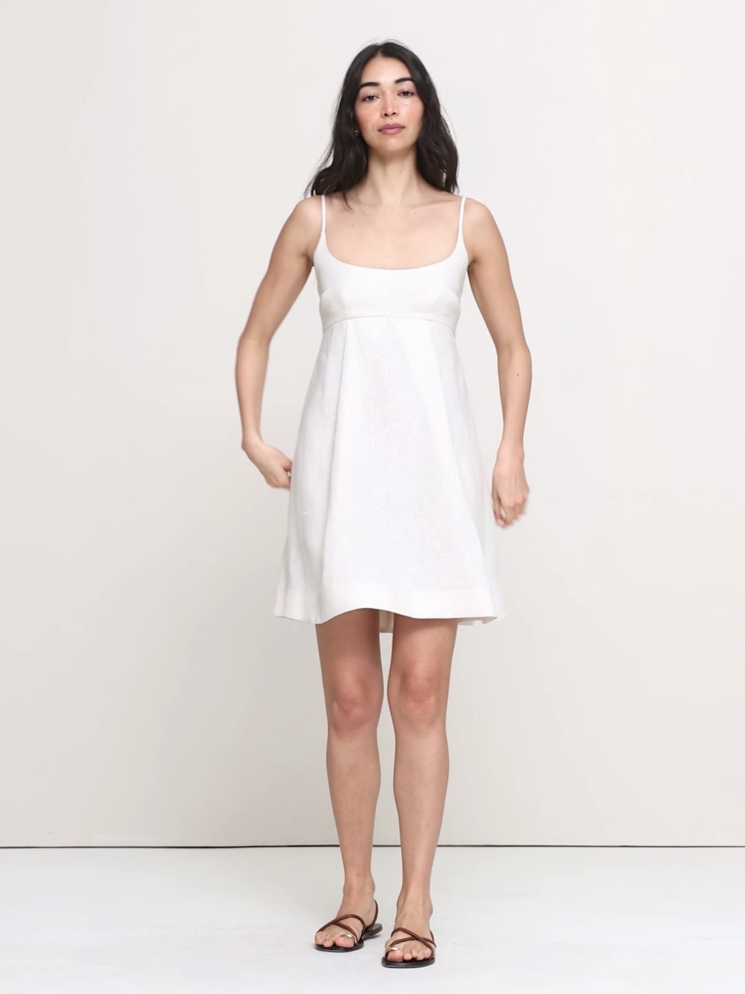 Banana Republic Women's Linen Strappy Empire-Waist Mini Dress Cream White Size 10