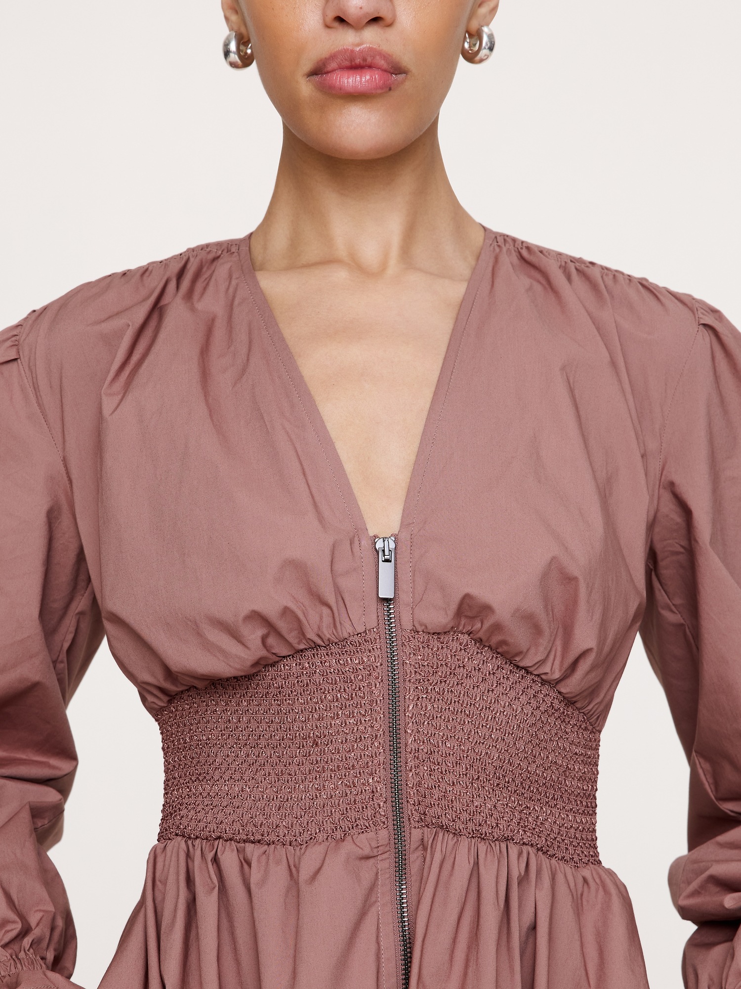 Image number 7 showing, Cotton Poplin Smocked-Waist Maxi Dress