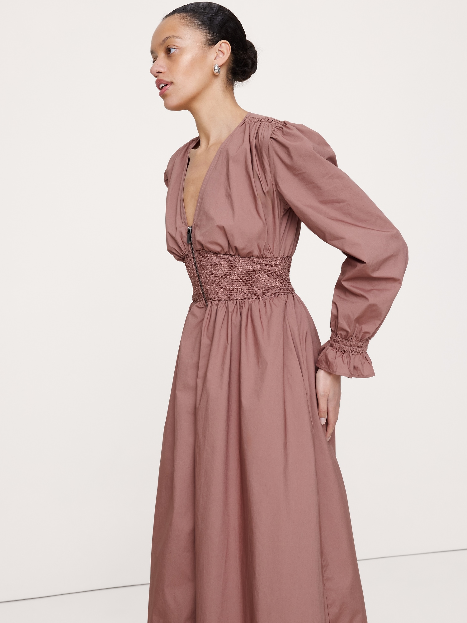 Image number 6 showing, Cotton Poplin Smocked-Waist Maxi Dress