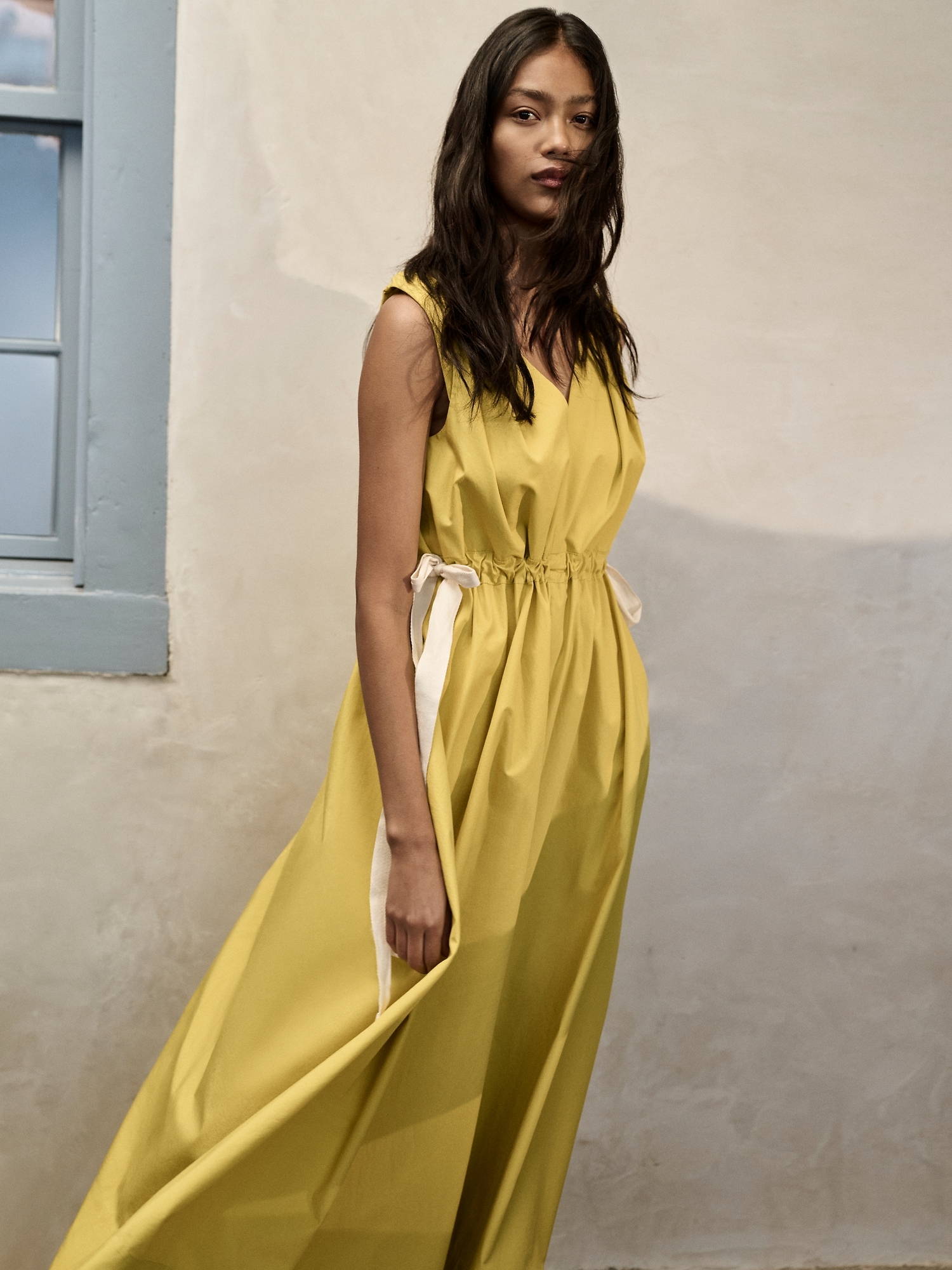 Image number 3 showing, Twisted Shoulder Poplin Maxi Dress