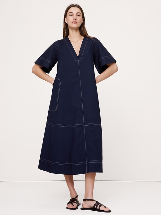 Cotton Poplin Trapeze Midi Dress