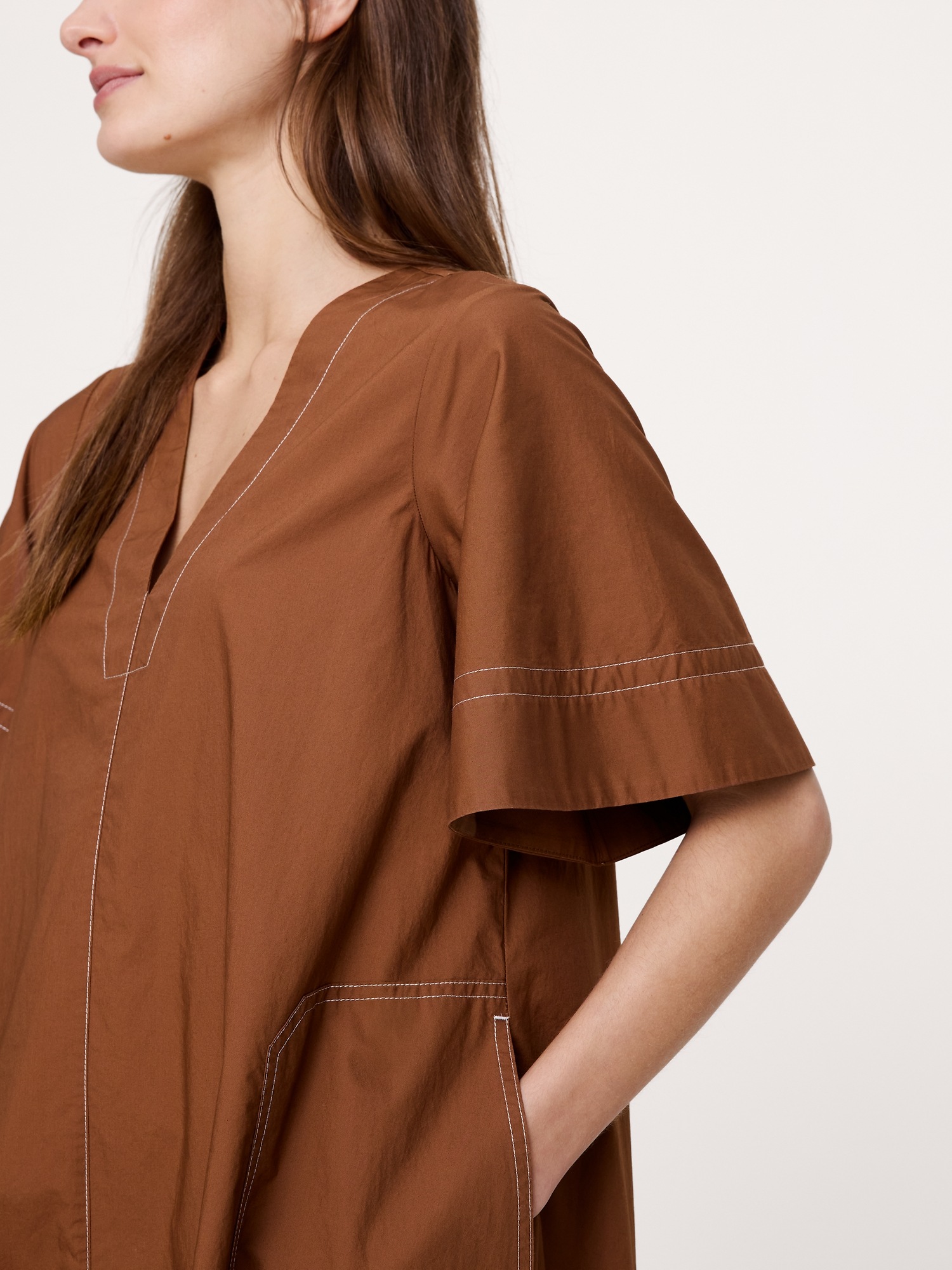 Женское платье Banana Republic Cotton Poplin Trapeze Midi, цвет: Коричный кофейный коричневый — фото 3