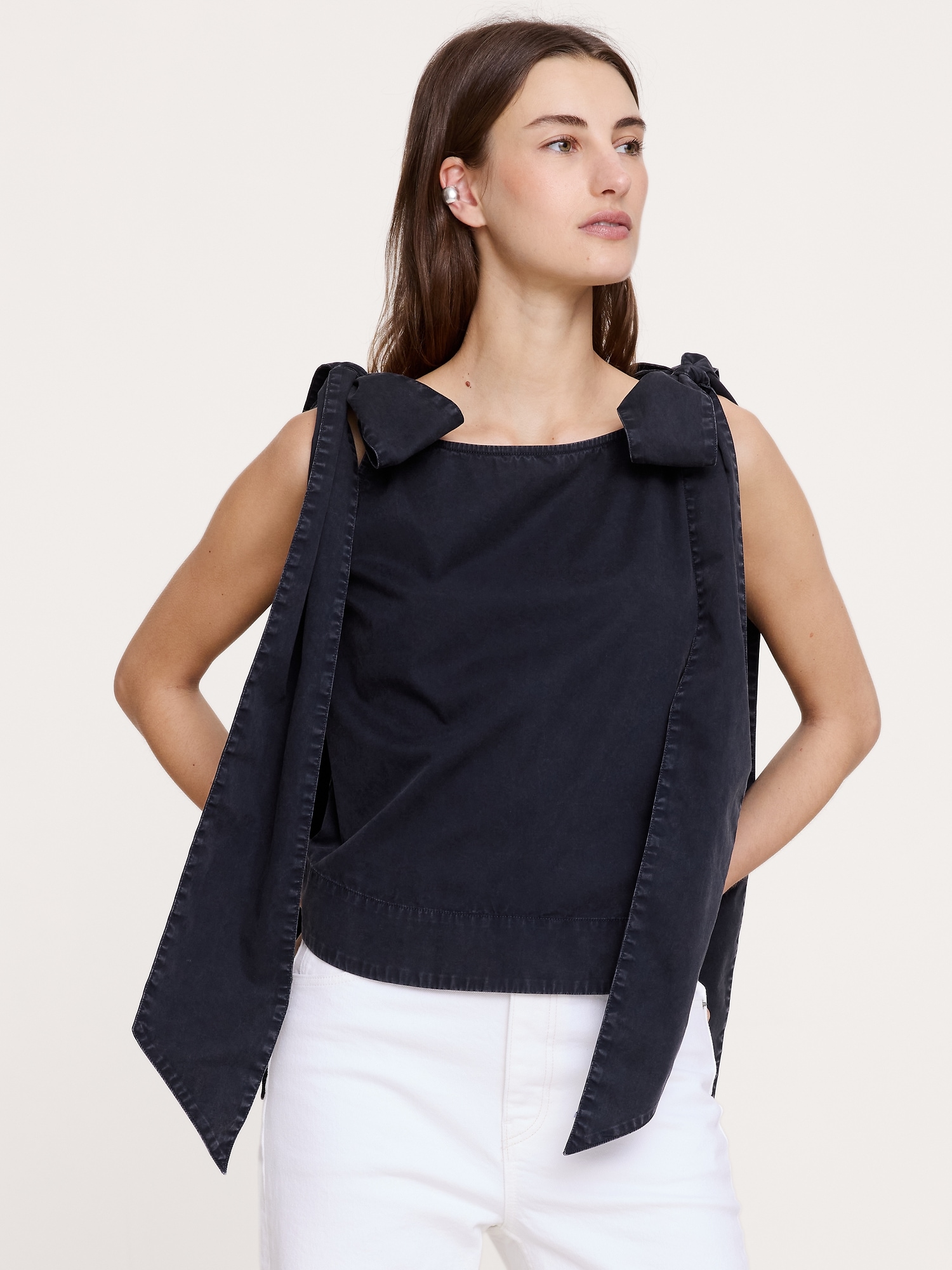 Image number 1 showing, Cotton Bow-Shoulder Top