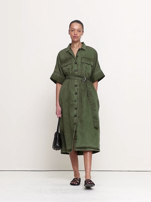 banana republic green shirt dress Utility Overdye Cotton Shirt Dress