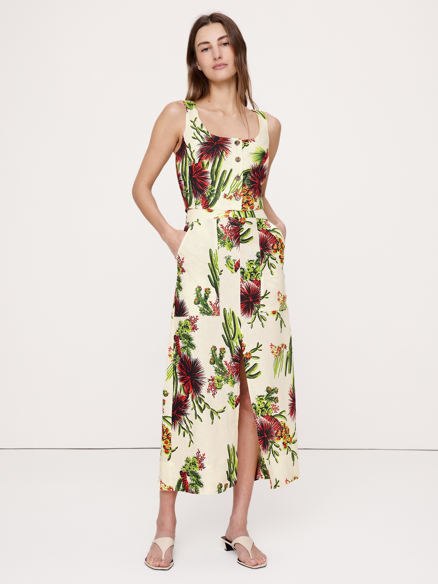 Женский топ Banana Republic Linen Square-Neck Cropped Tank, цвет: С принтом — фото 3