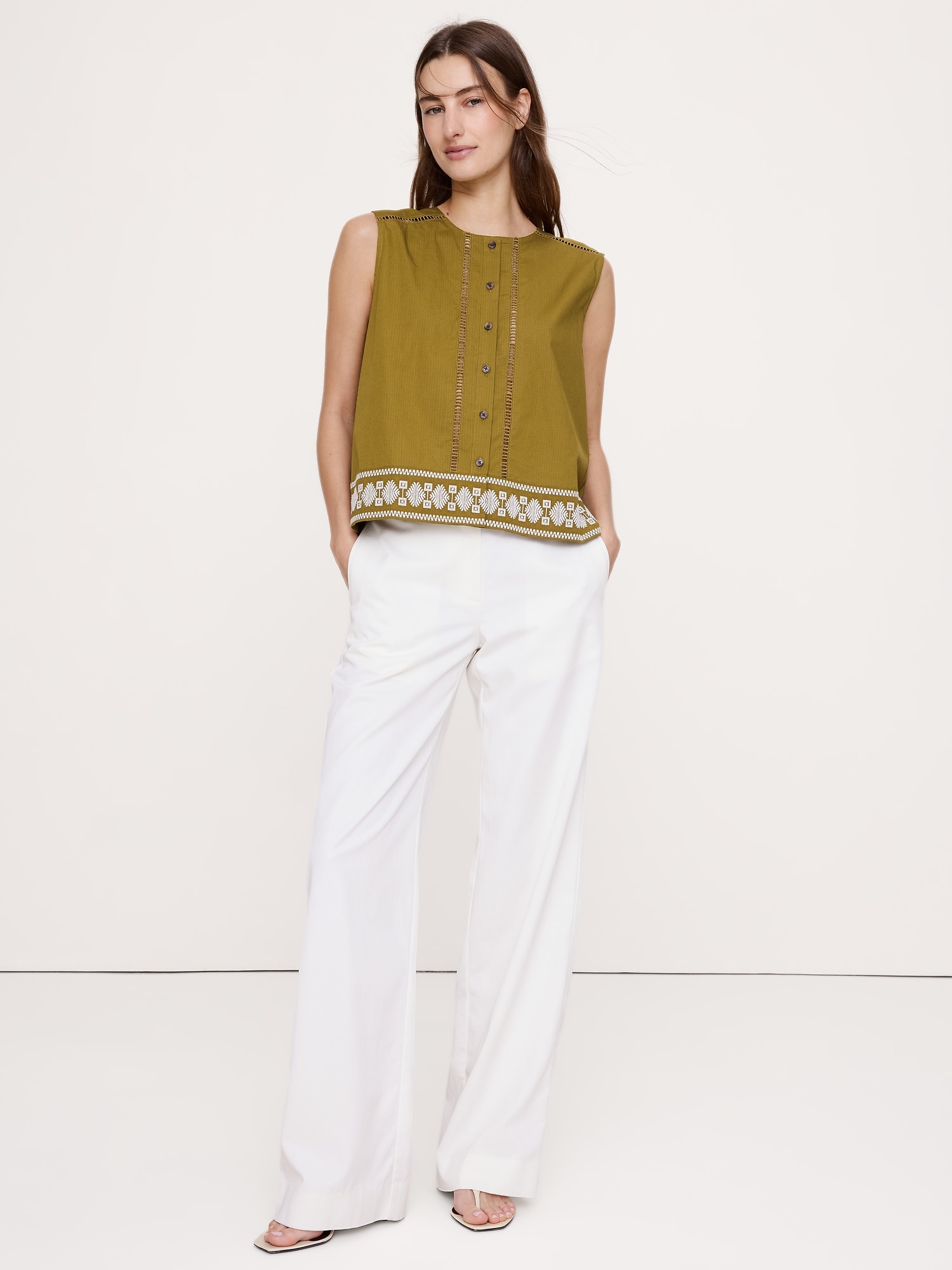 Image number 6 showing, Embroidered Stretch-Cotton Tank