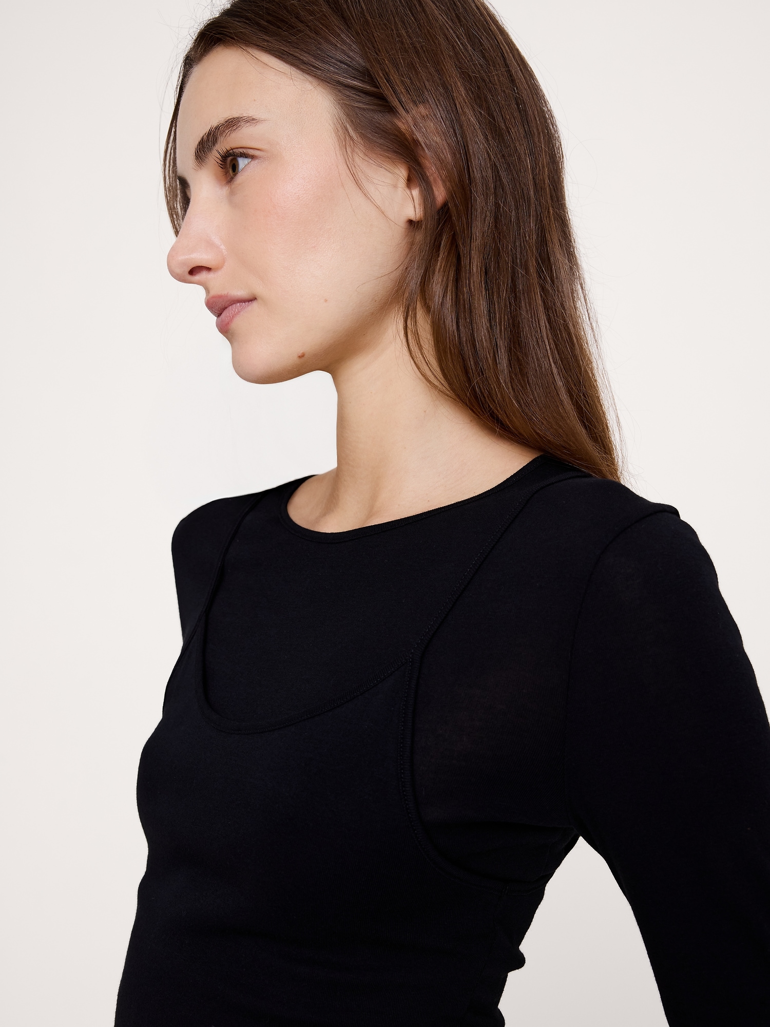 Image number 3 showing, Airy Cotton Layered Long-Sleeve T-Shirt