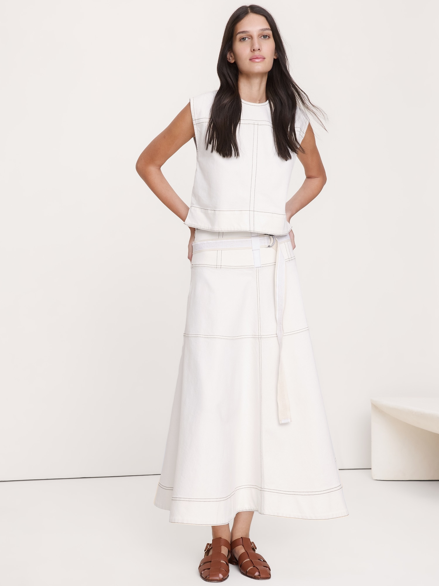 Denim Belted Maxi Skirt