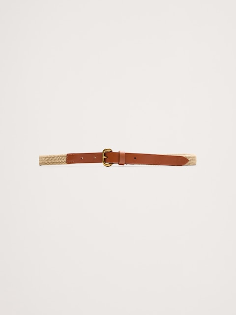 Slim Braided Cotton Belt With Leather