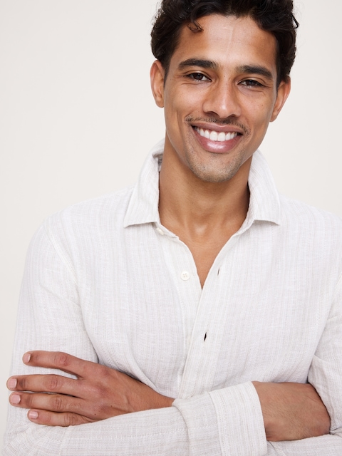 Standard-Fit Textured Linen-Cotton Shirt