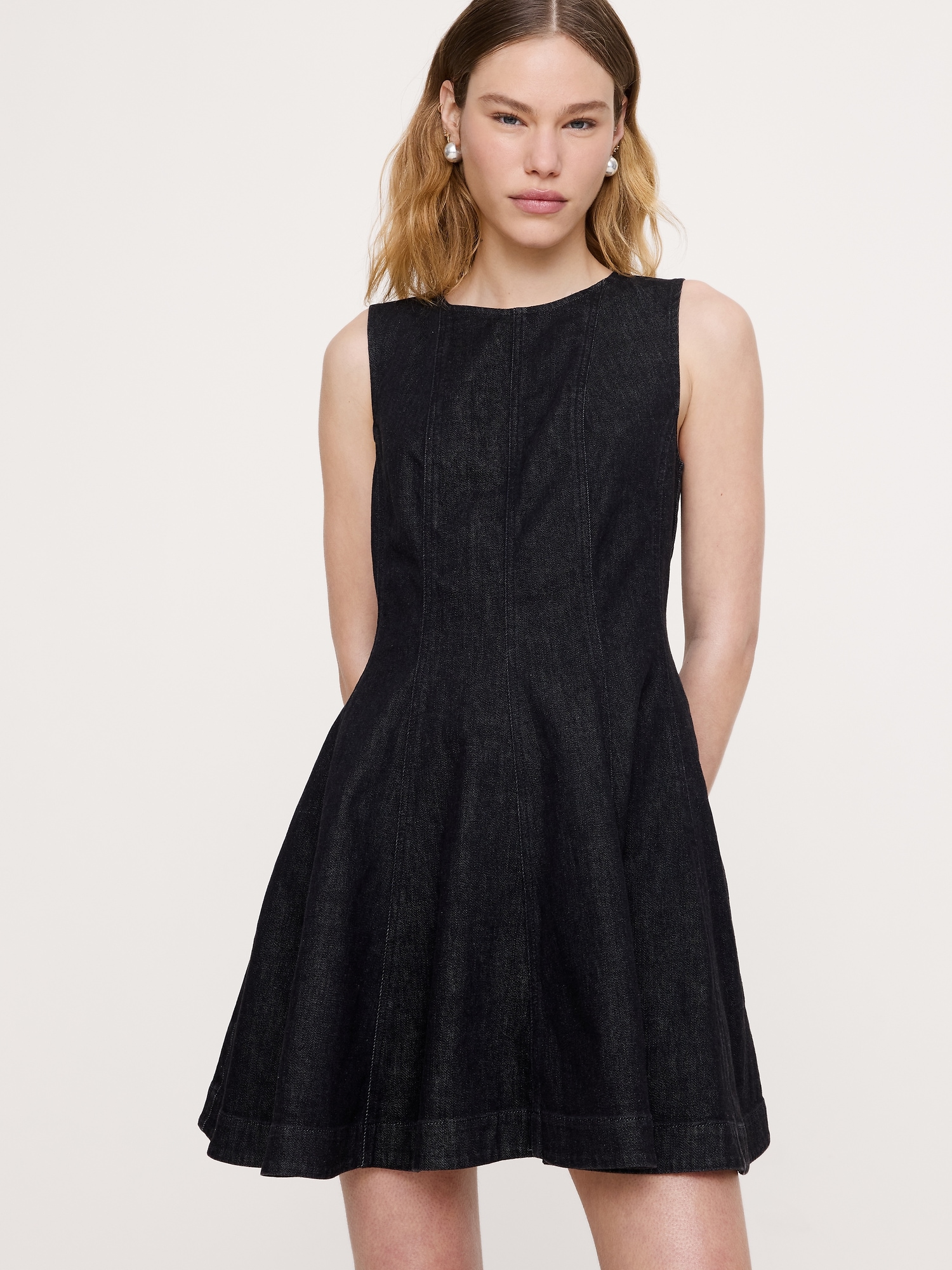 Image number 1 showing, Paneled Denim Mini Dress