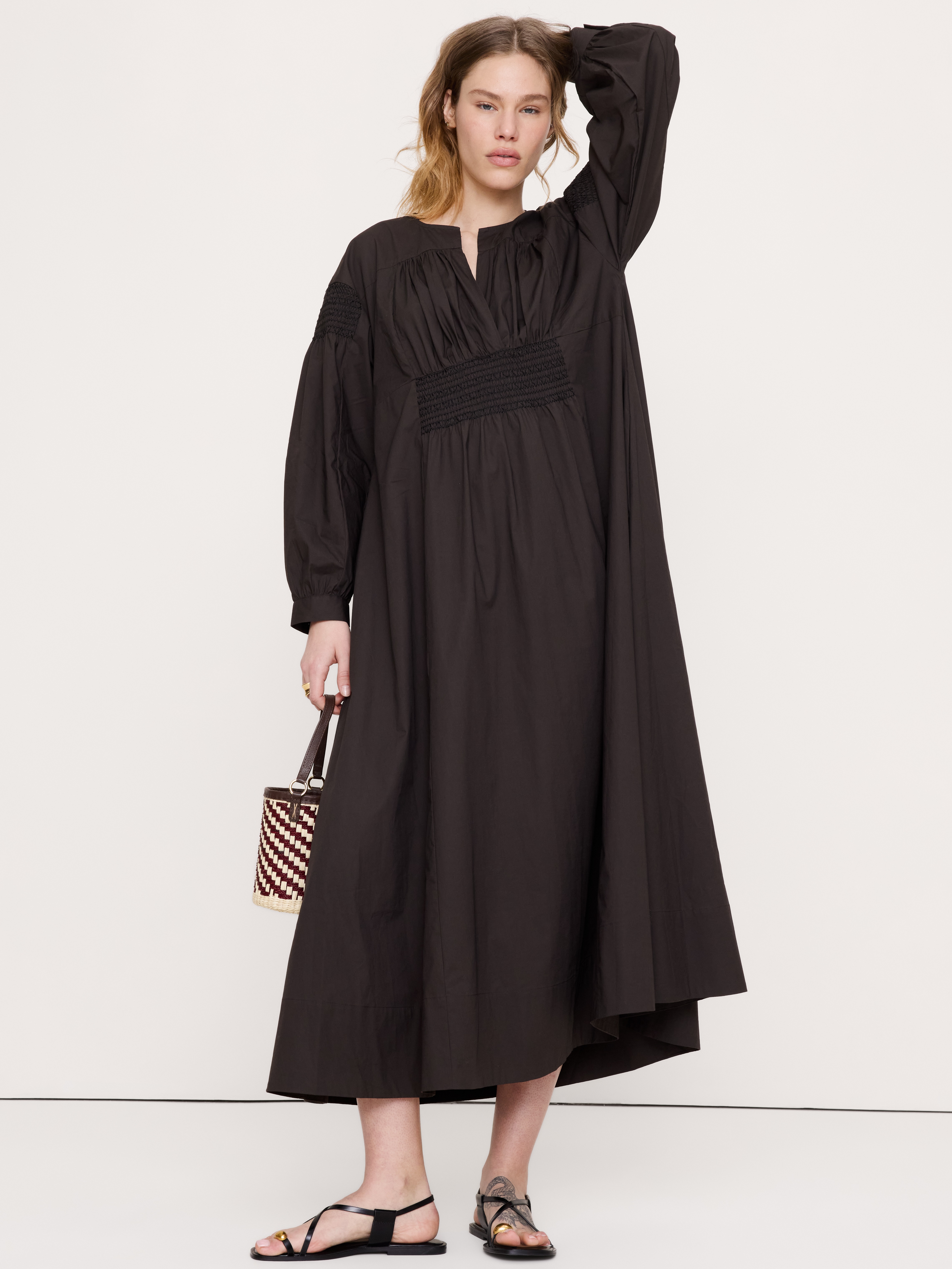 Smocked Cotton Poplin Maxi Dress