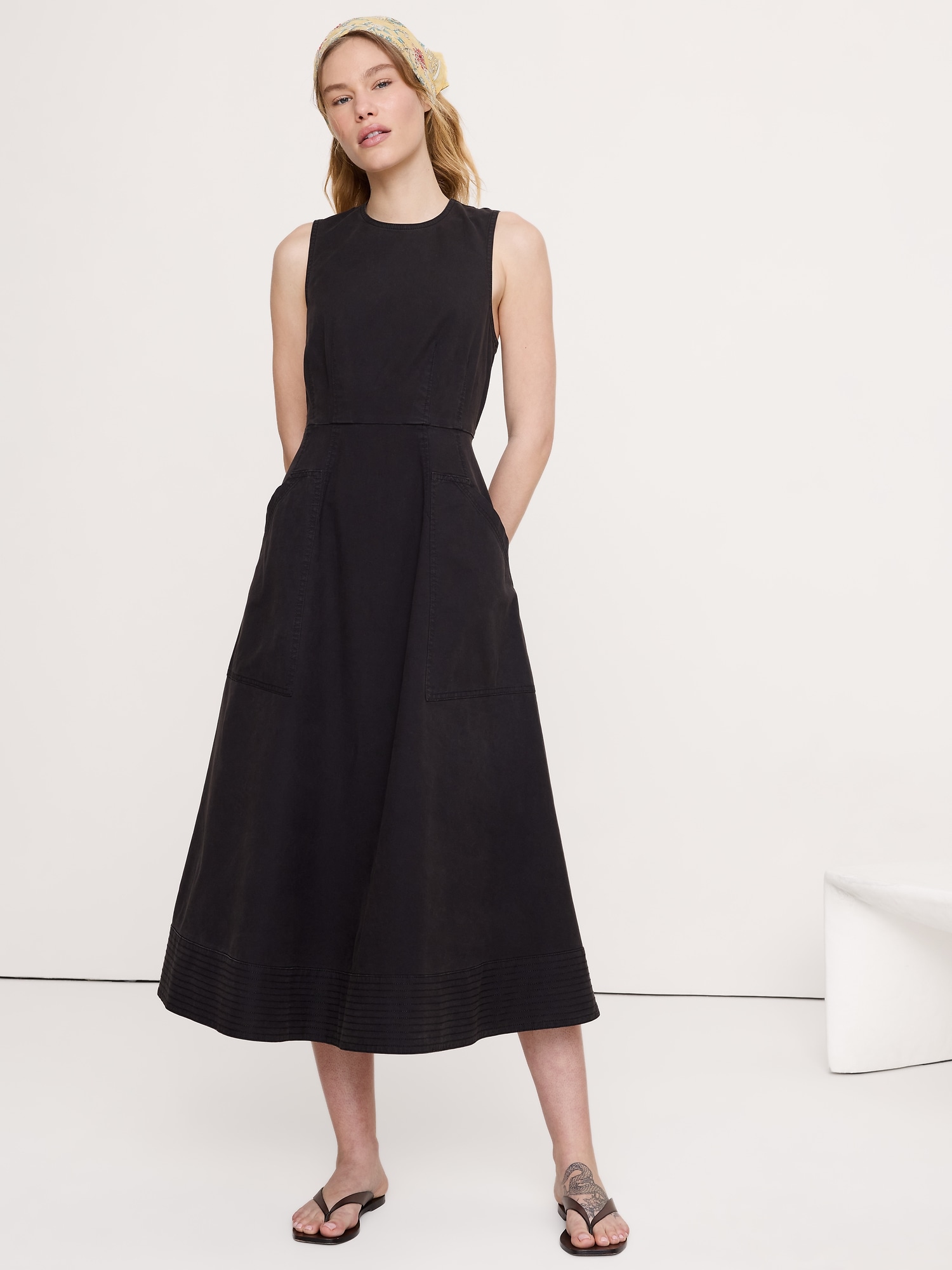 Cotton Canvas Utility Pocket Maxi Dress