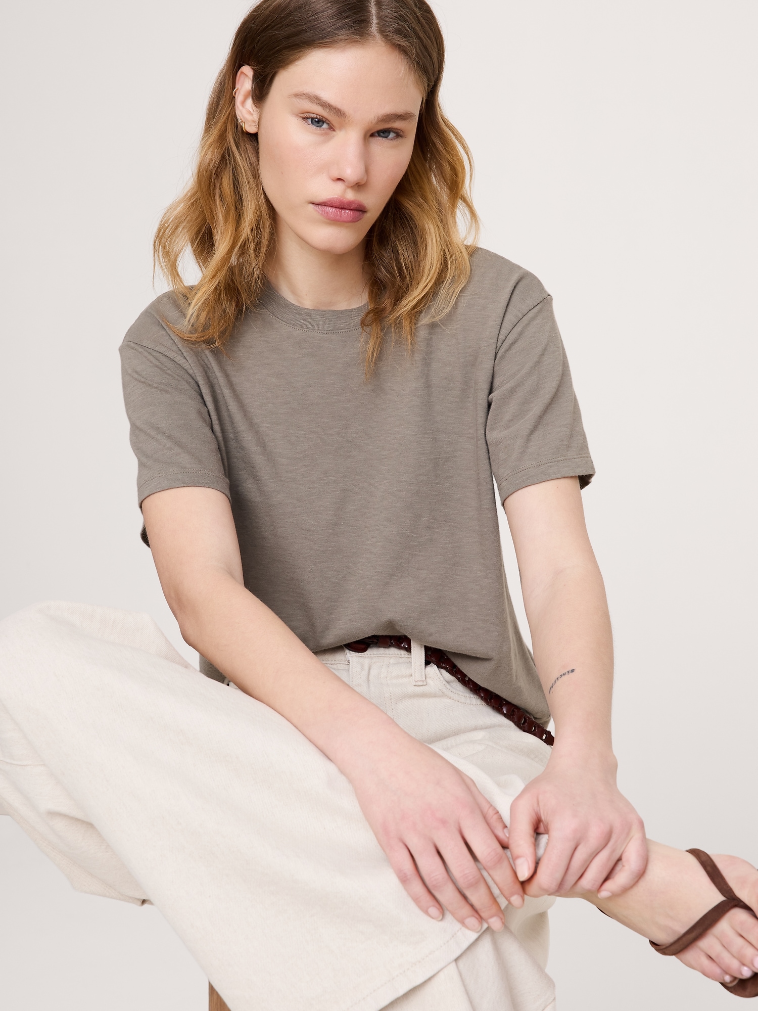 Image number 3 showing, Cotton Slub Boyfriend Crew-Neck T-Shirt