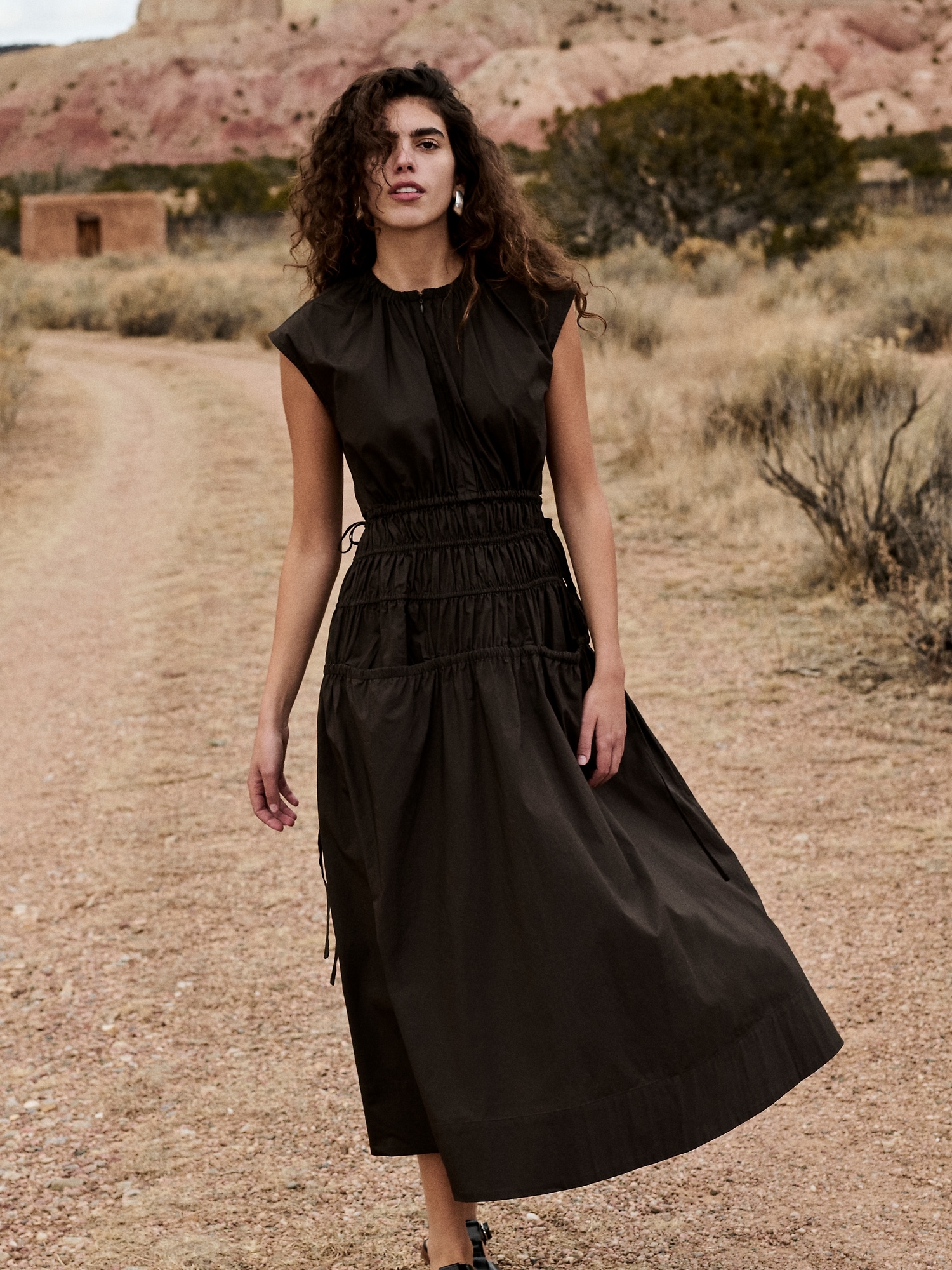 Image number 7 showing, Smocked Cotton Poplin Maxi Dress with Open Back