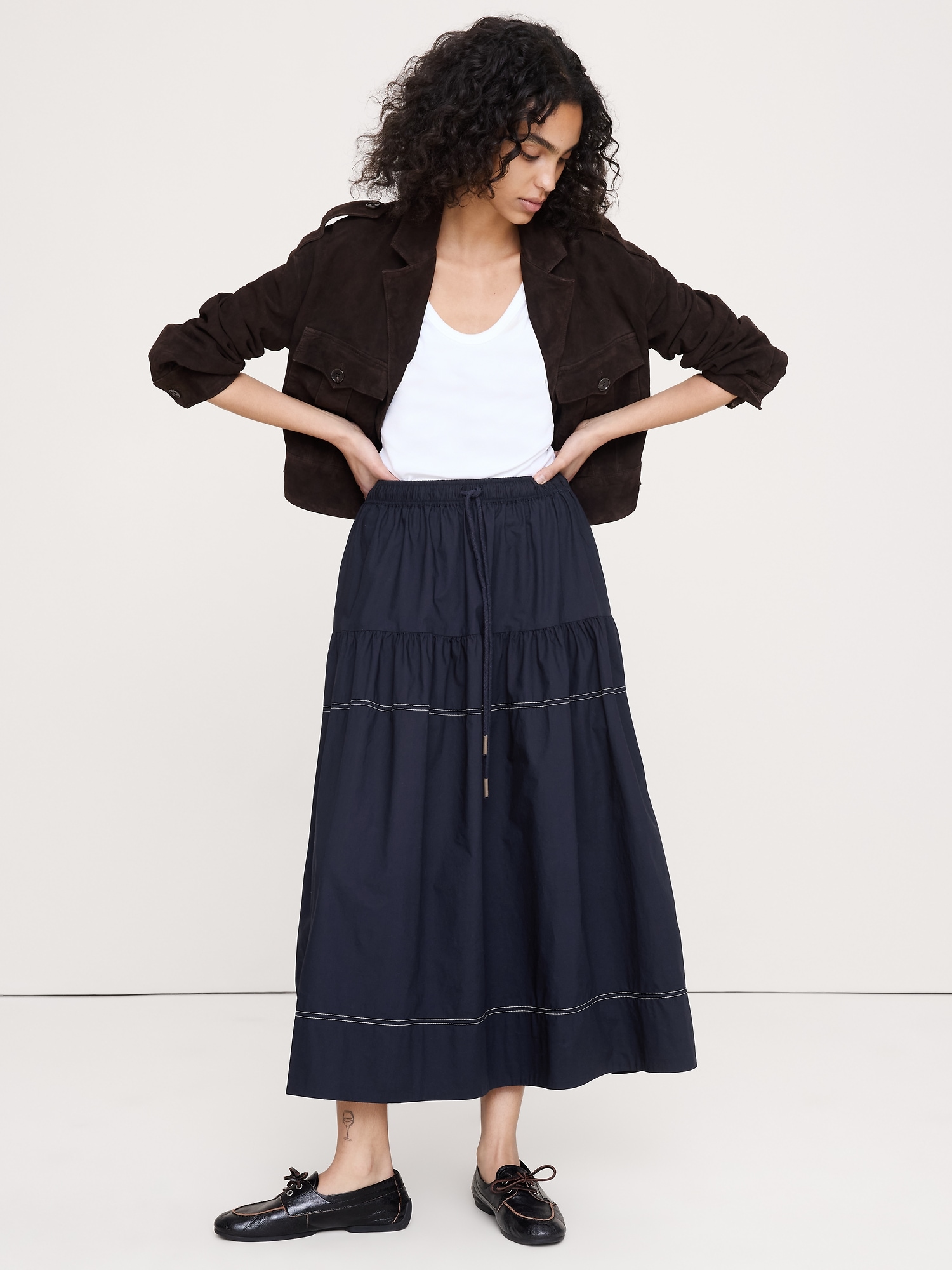 Image number 5 showing, Cotton Poplin Tiered Maxi Skirt