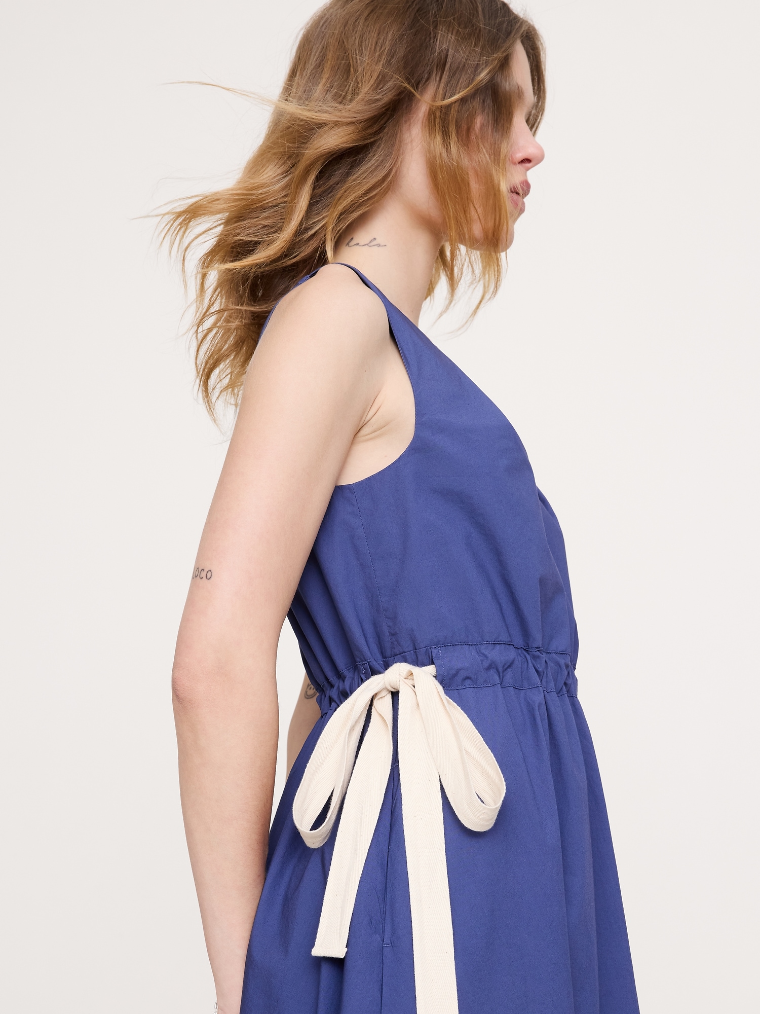Image number 4 showing, Twisted Shoulder Poplin Maxi Dress