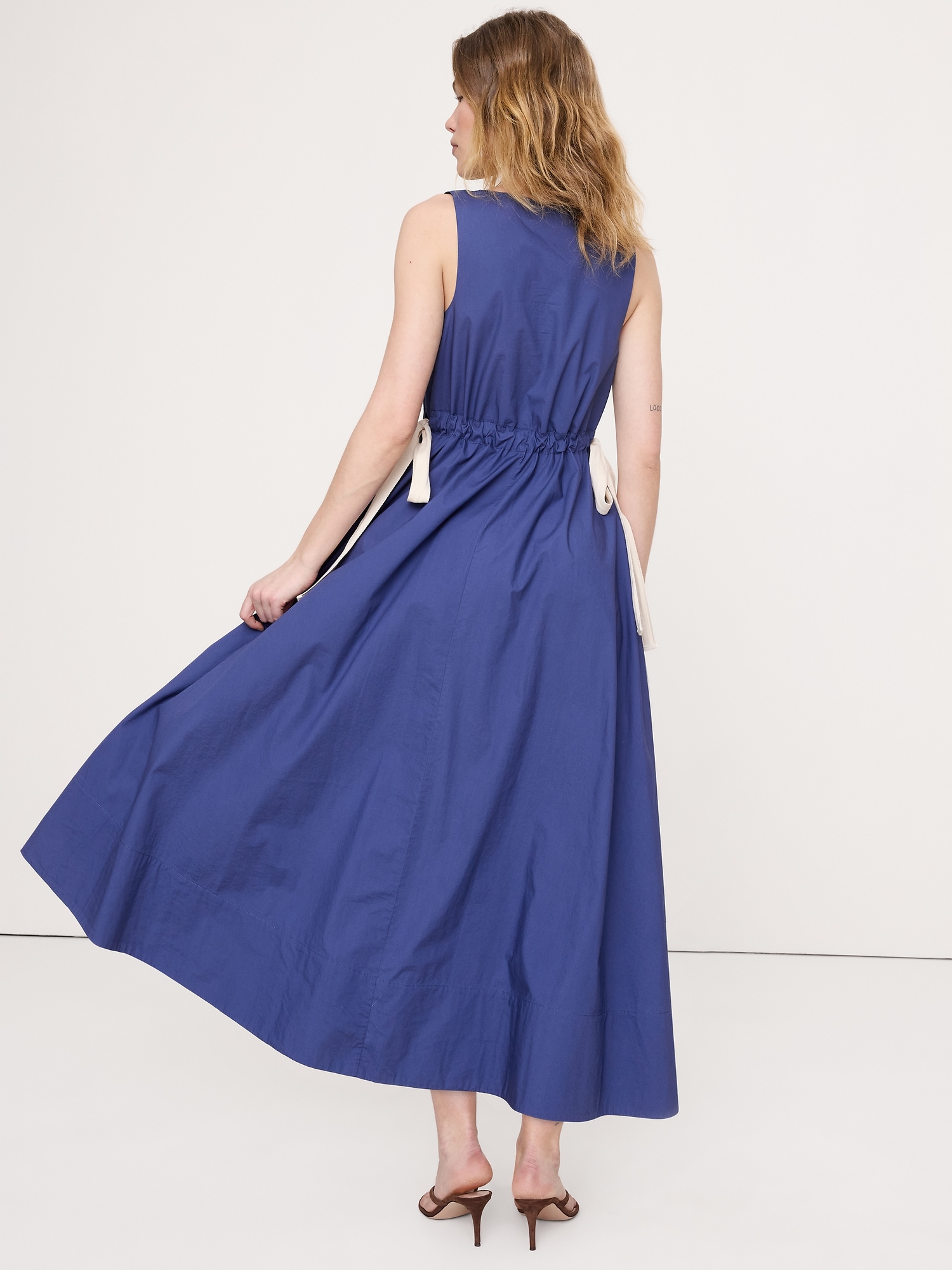 Image number 3 showing, Twisted Shoulder Poplin Maxi Dress