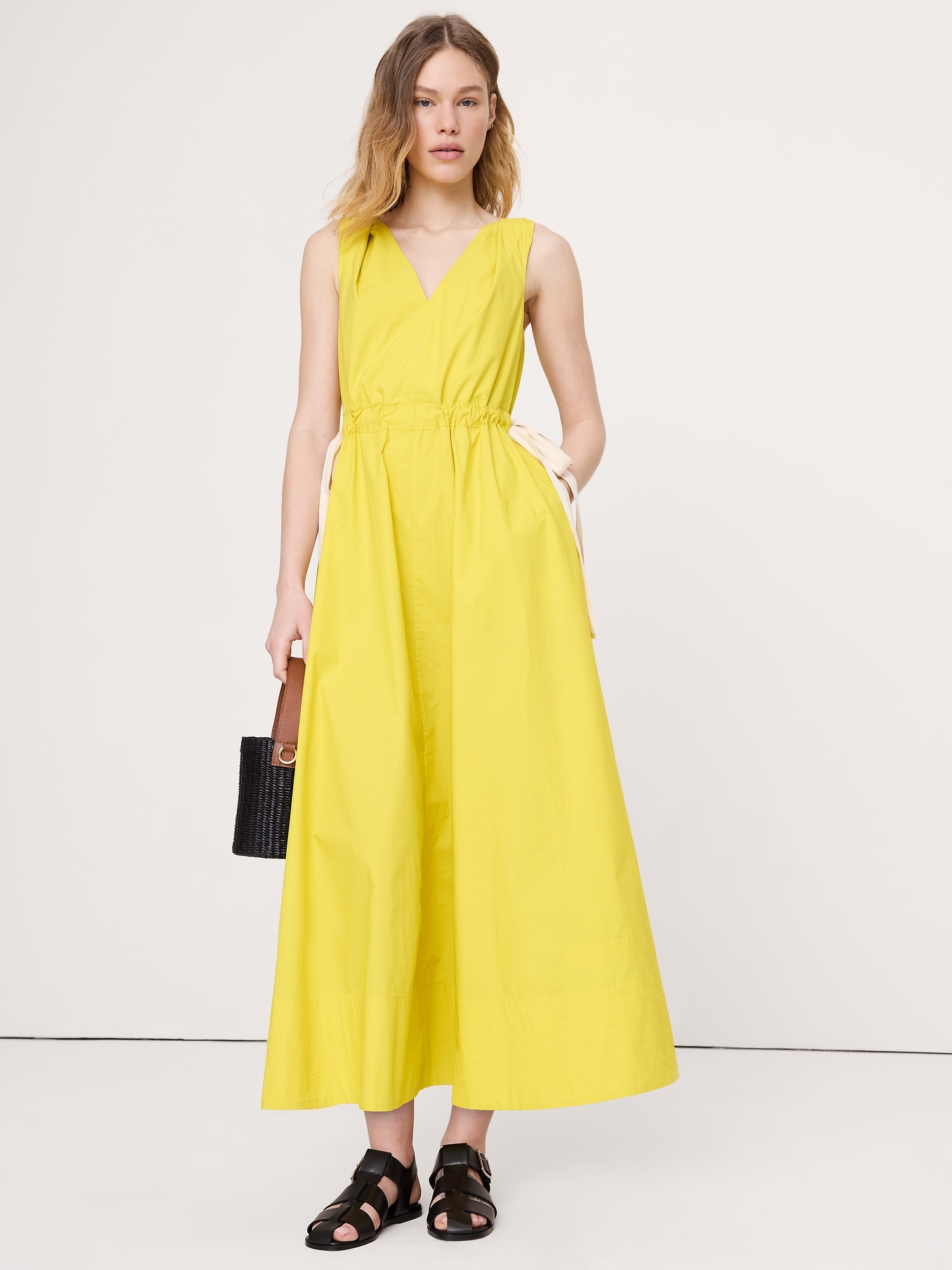 Twisted Shoulder Poplin Maxi Dress