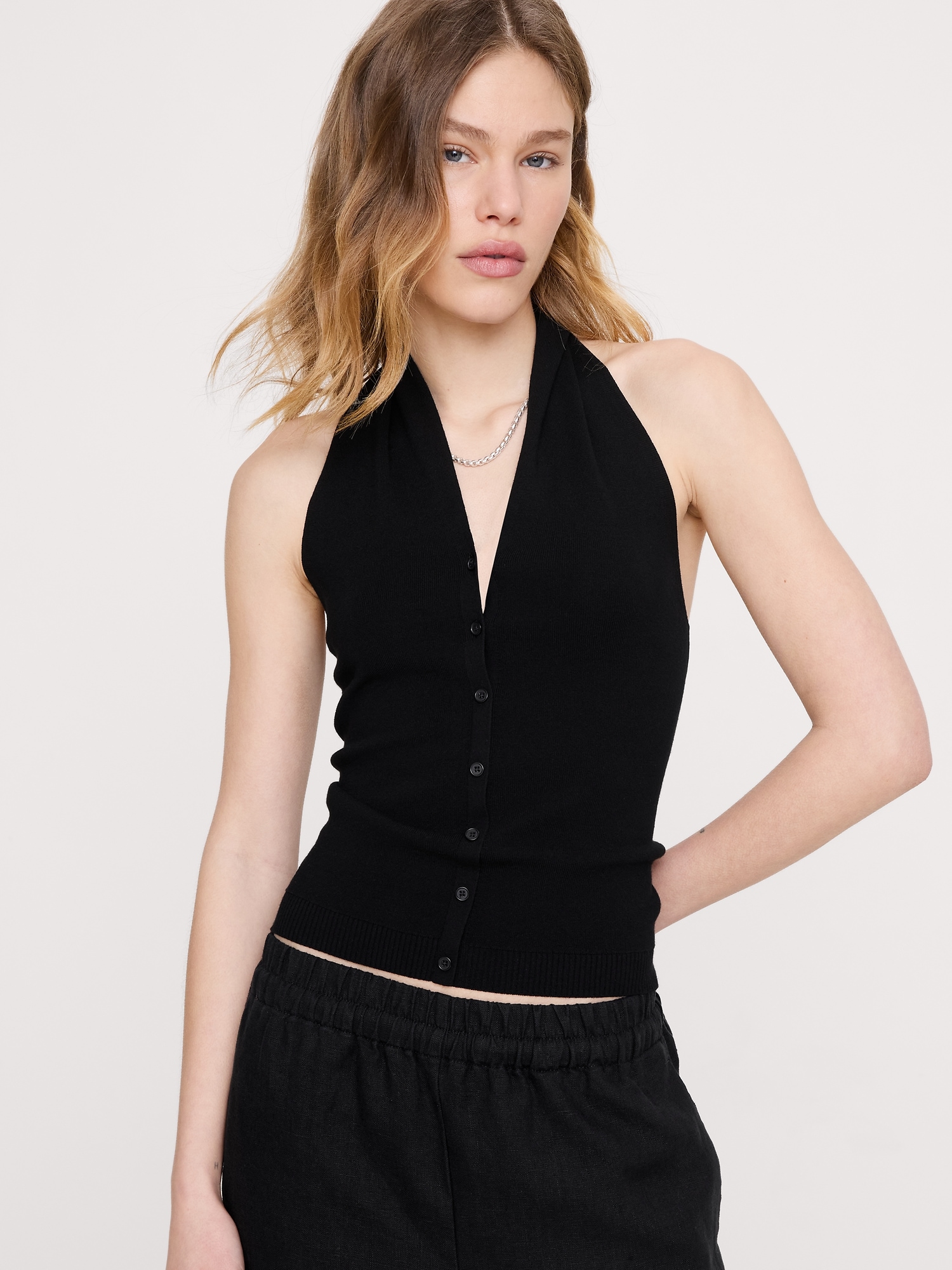 Image number 1 showing, Sculpted Button-Front Halter Top