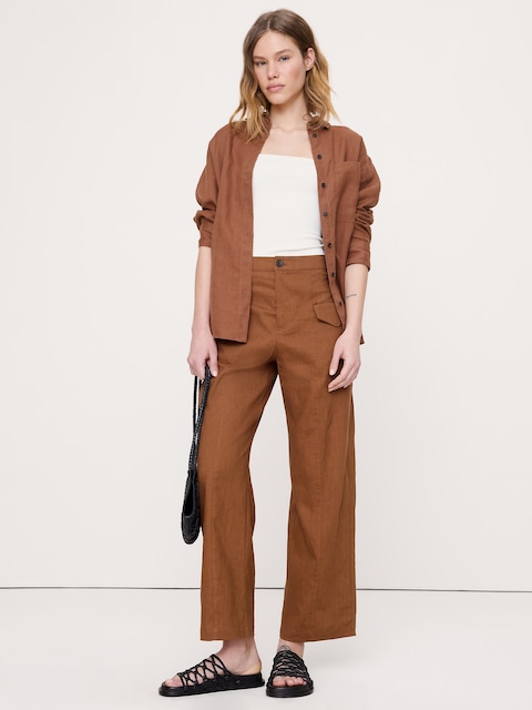 High-Rise Straight Utility Pant in Stretch Linen-Viscose