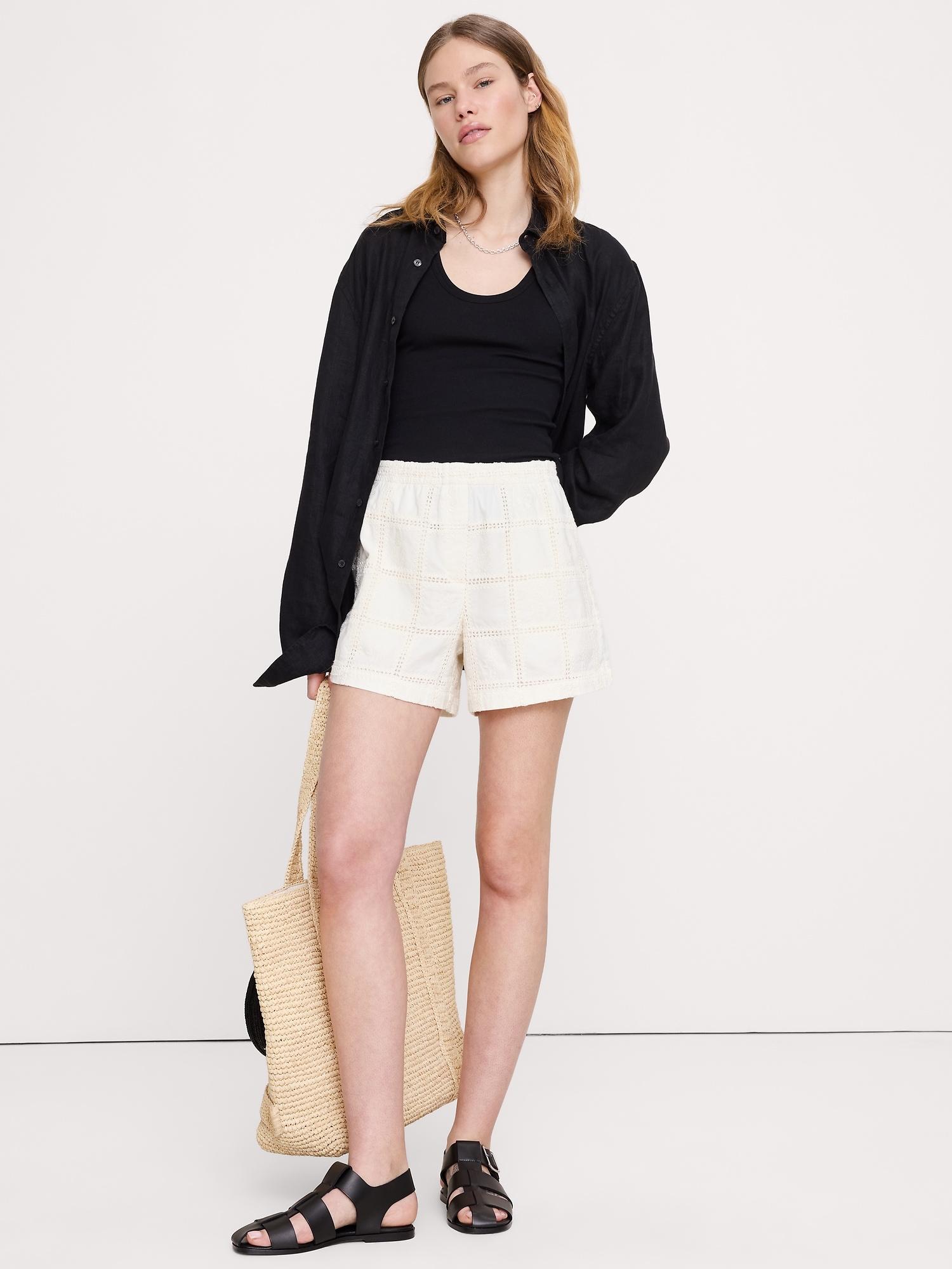 Image number 1 showing, Embroidered Cotton 4" Pull-On Short