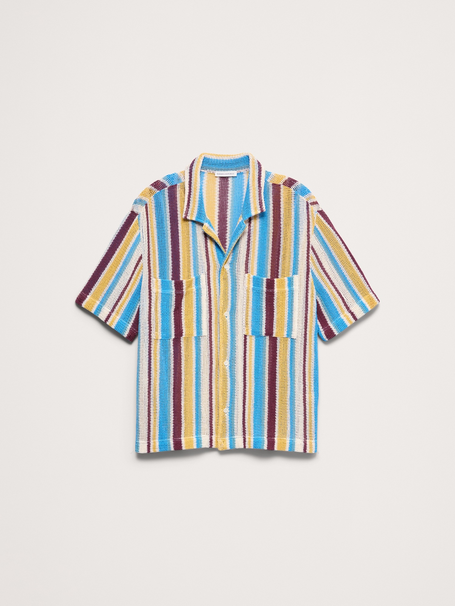 Мужская рубашка Banana Republic Cotton Mesh Resort, цвет: Разноцветный полосатый — фото 3