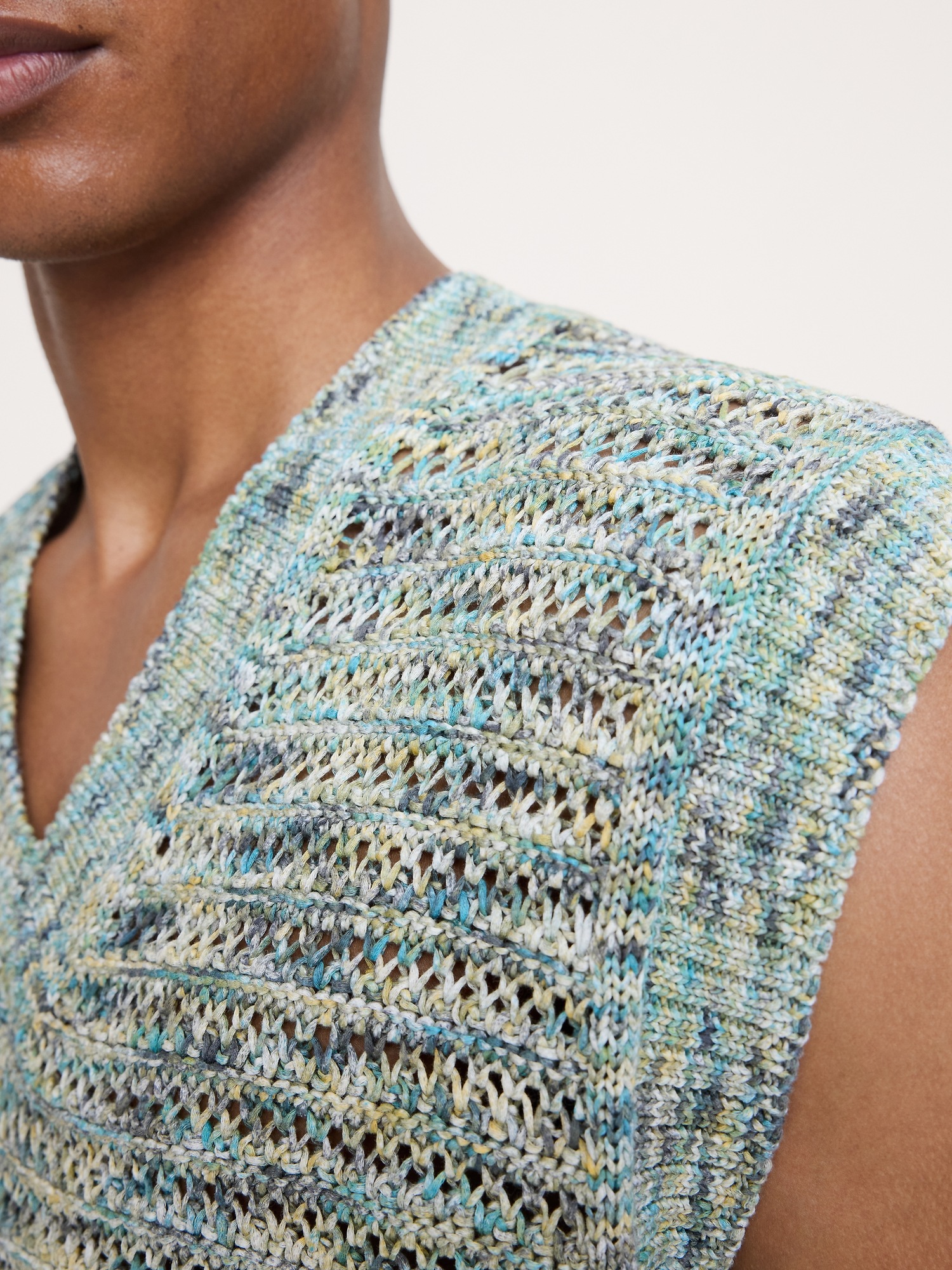 Мужской жилет Banana Republic Spacedye Cotton Crochet Vest, цвет: Синий разноцветный — фото 6