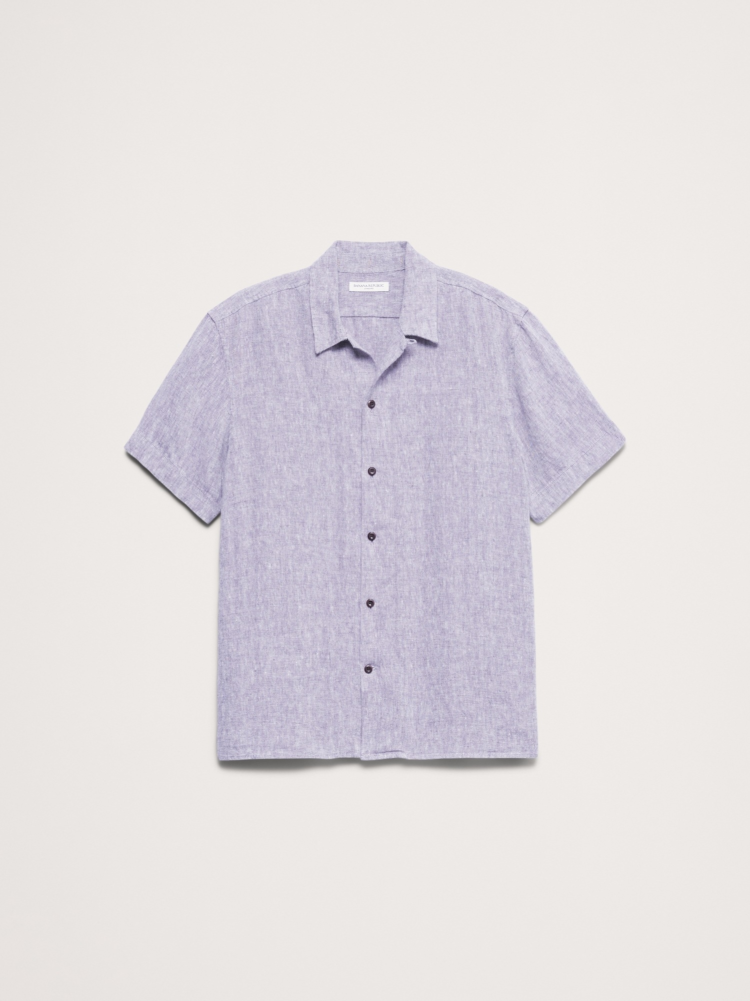 Мужская рубашка Banana Republic Standard-Fit Midweight Linen Resort, цвет: Светлый фиолетовый — фото 4