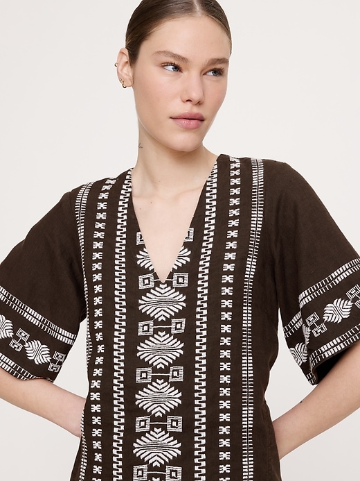 Banana Republic Women's Embroidered Linen Mini Dress Ivory With Embroidery Tall Size L