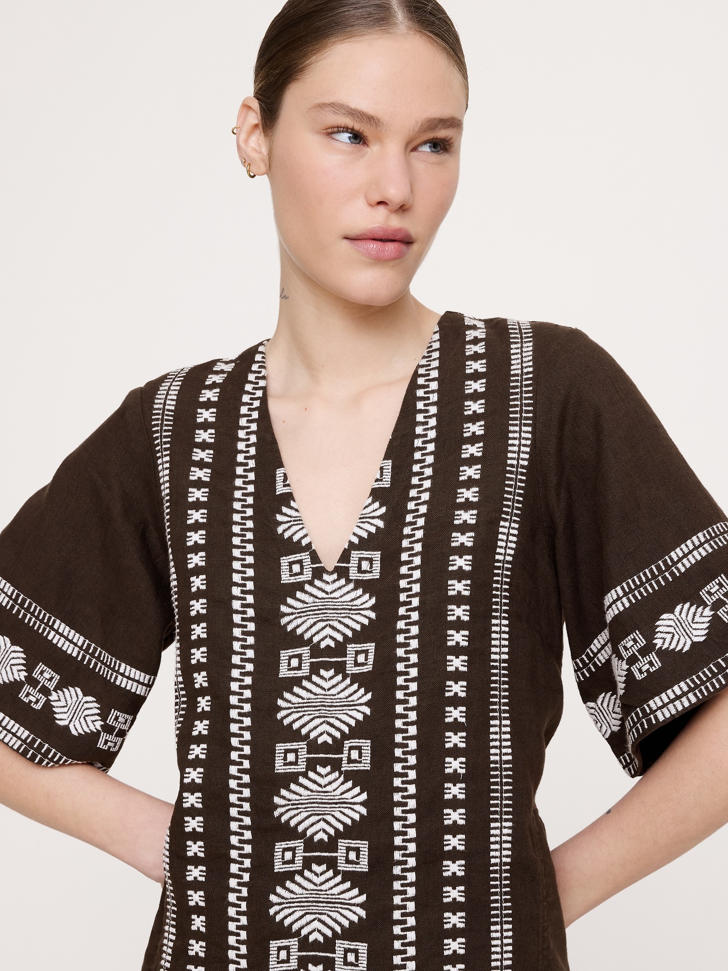 Женское платье Banana Republic Embroidered Linen Mini, цвет: Верблюжий — фото 3