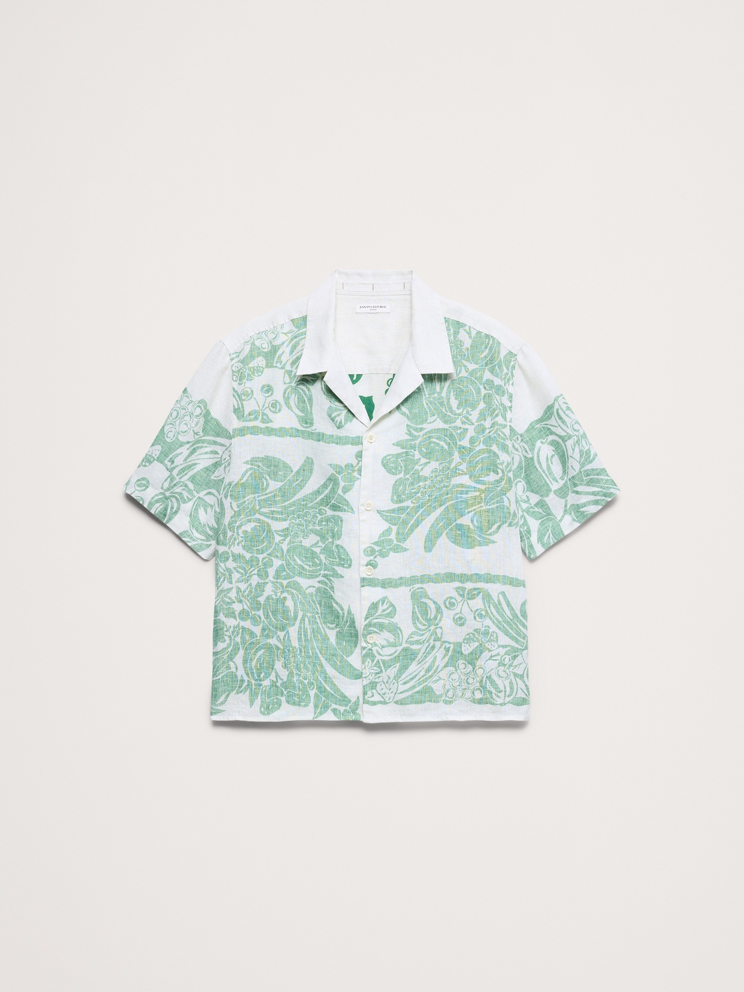 Мужская рубашка Banana Republic Relaxed-Fit Printed Linen Resort, цвет: Зелёный с принтом — фото 4