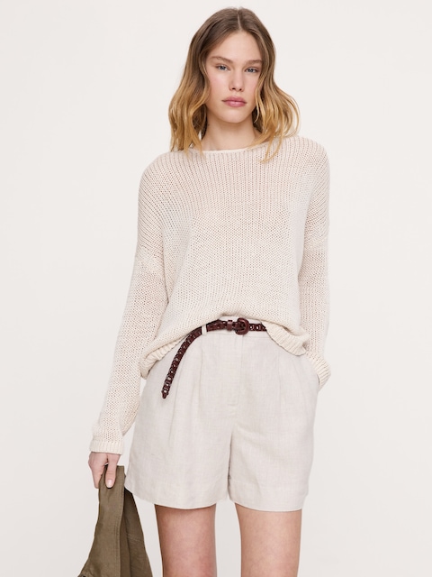 Coastal Cotton Crew-Neck Sweater - Merengue Off