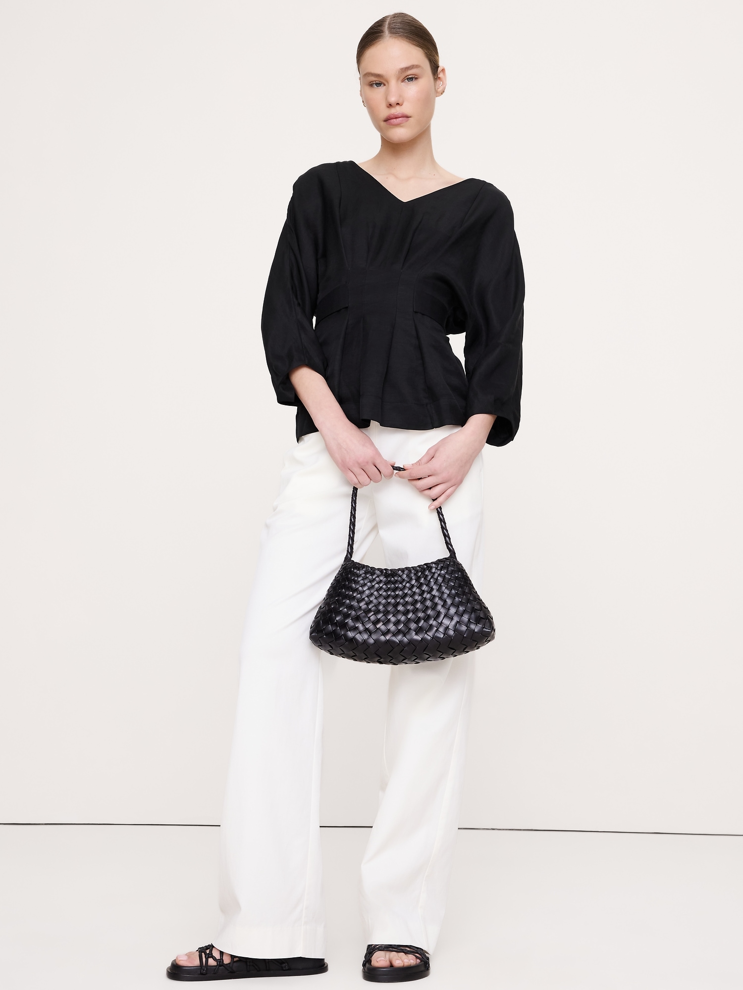 Image number 1 showing, Viscose-Linen Pleated Top