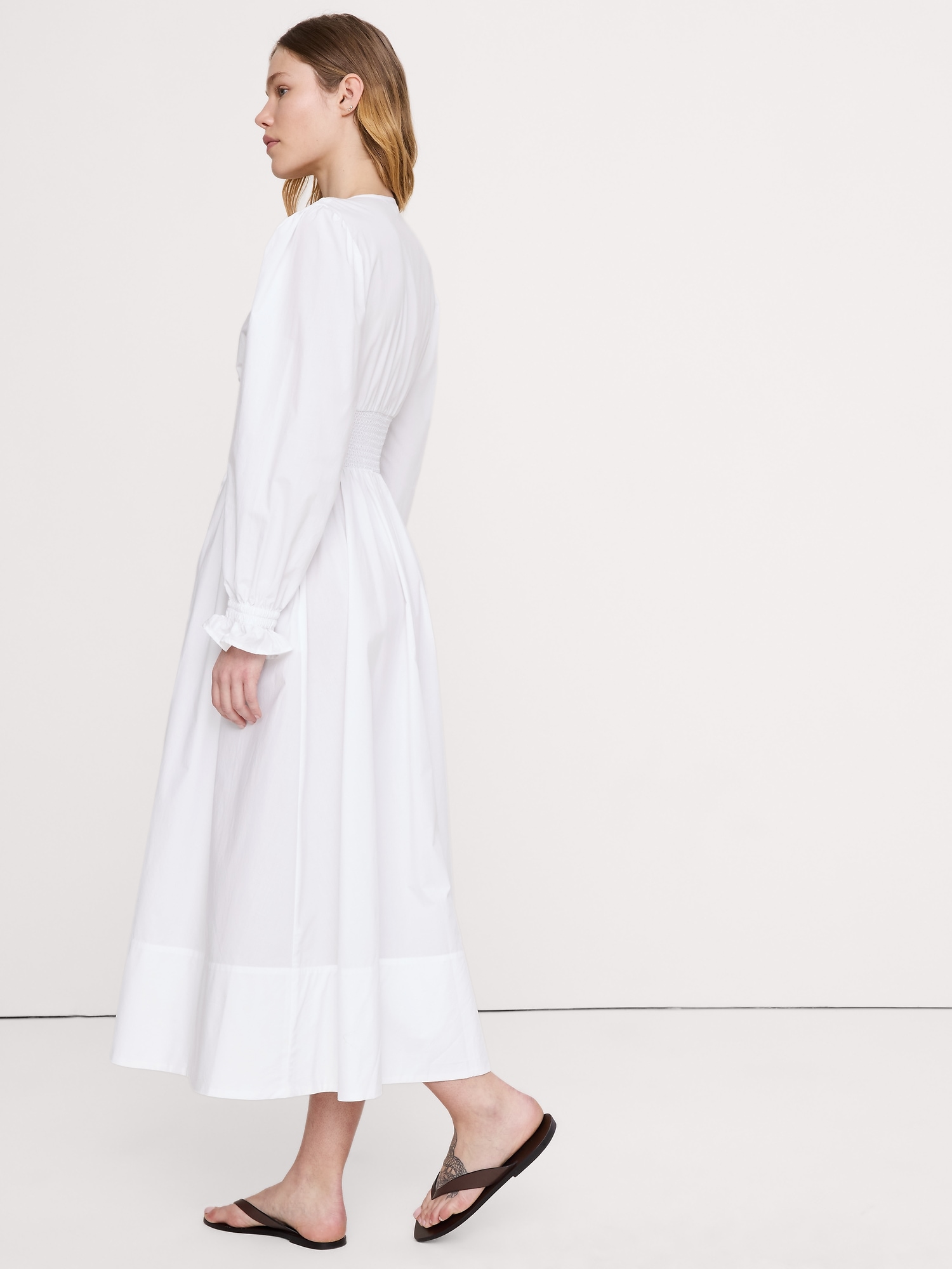 Image number 3 showing, Cotton Poplin Smocked-Waist Maxi Dress
