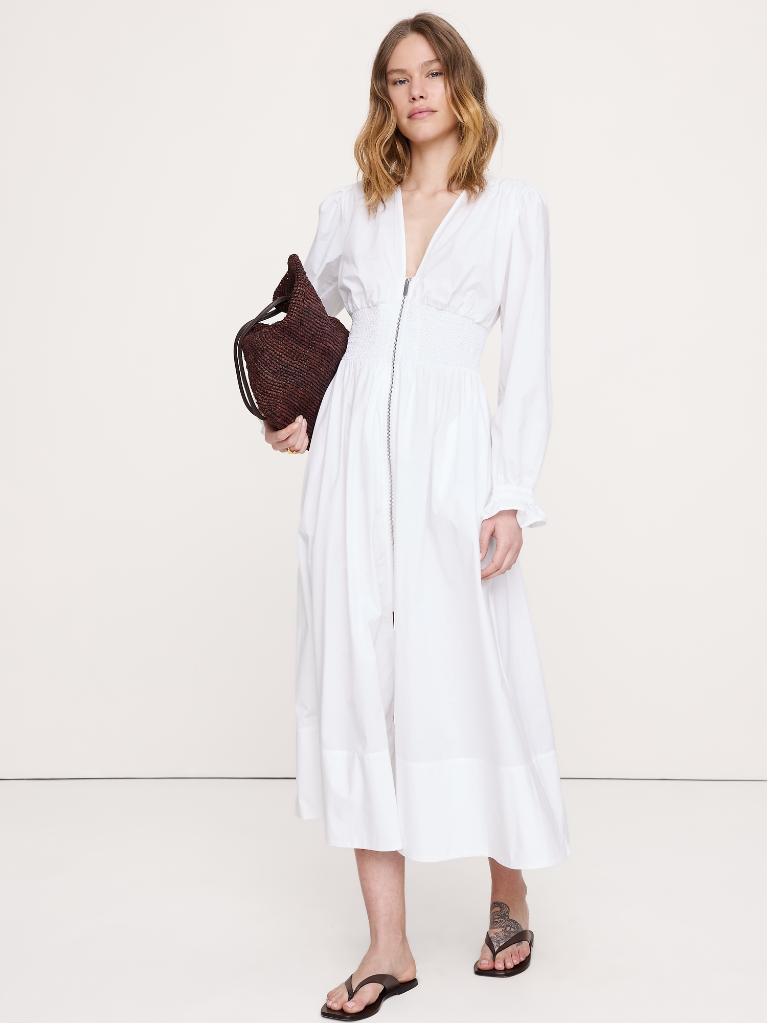 Image number 1 showing, Cotton Poplin Smocked-Waist Maxi Dress