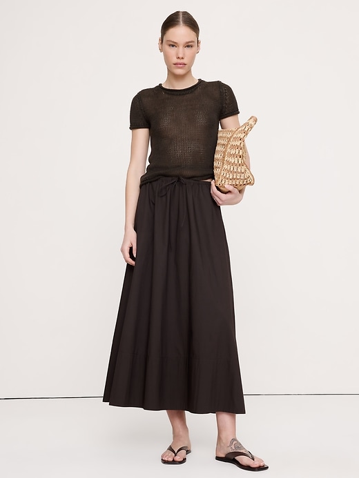 Cotton Poplin Drawstring Maxi Skirt