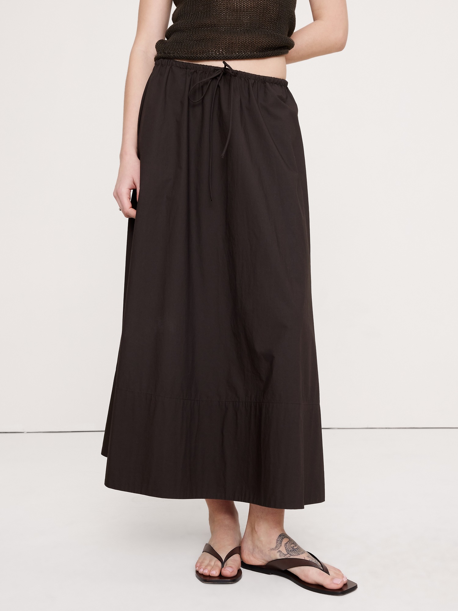 Женская юбка Banana Republic Cotton Poplin Drawstring Maxi, цвет: Brownstone — фото 3