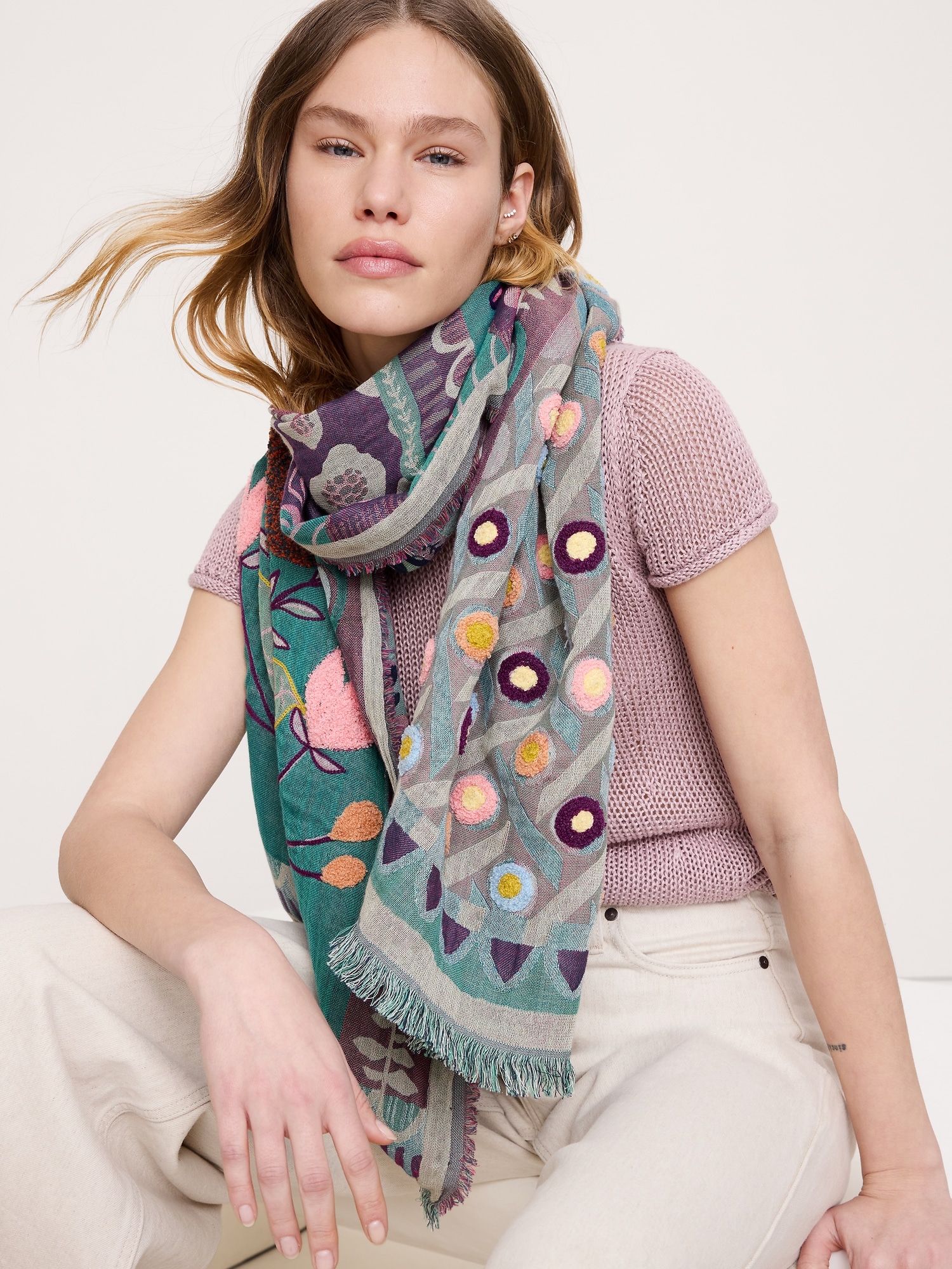 Image number 4 showing, Long Embroidered Scarf by Vismaya