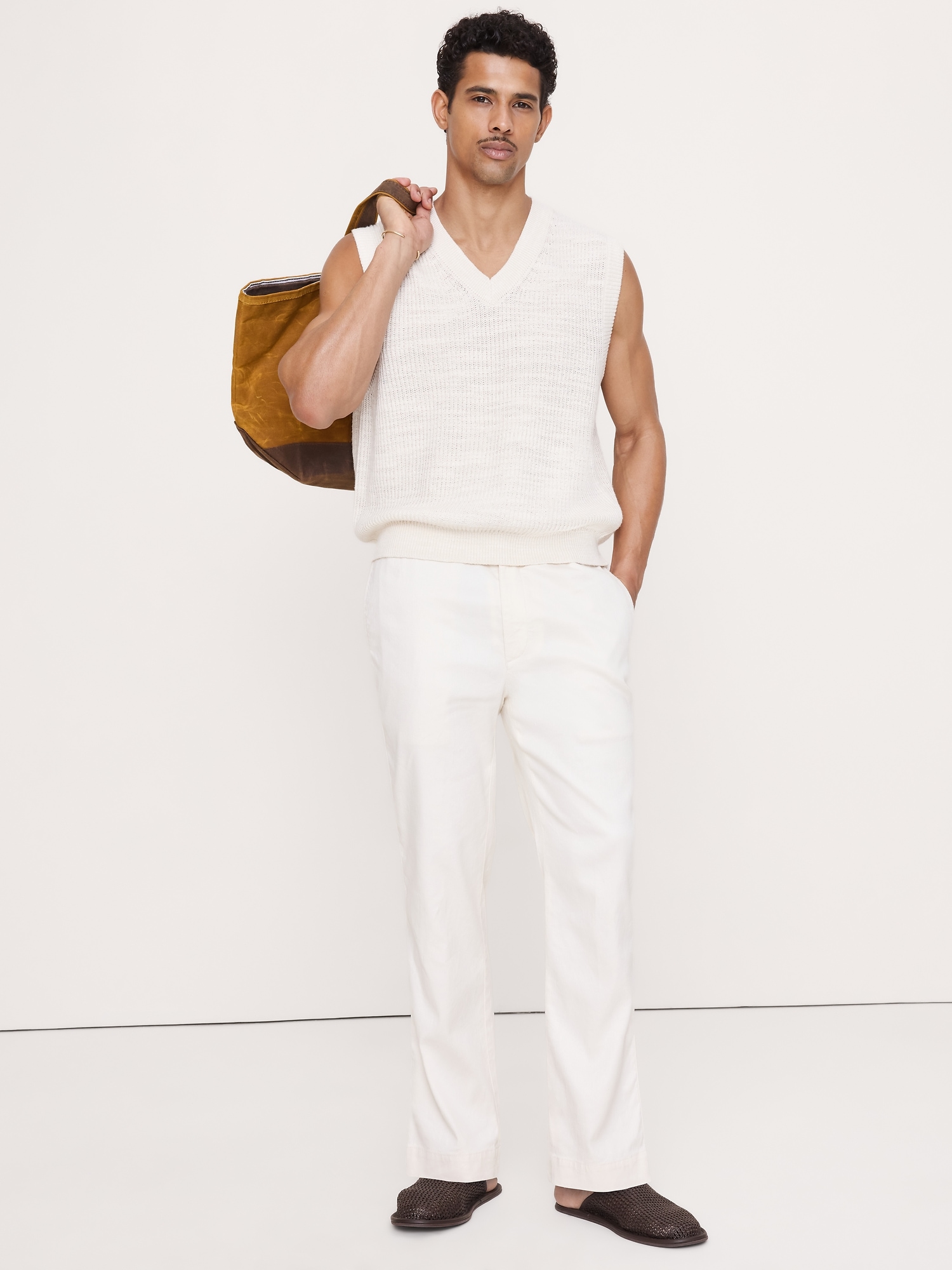 Straight Italian Linen-Cotton Pull-On Pant