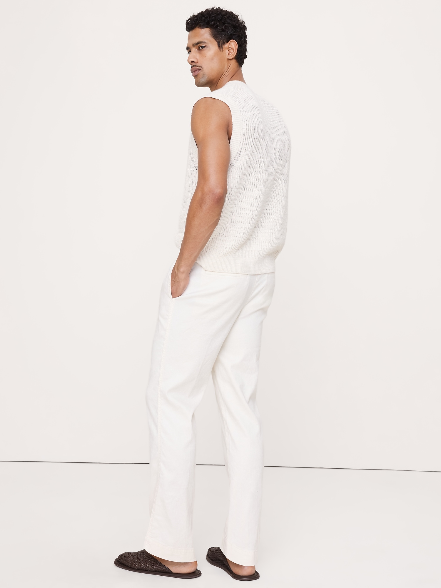 Image number 8 showing, Straight Italian Linen-Cotton Pull-On Pant