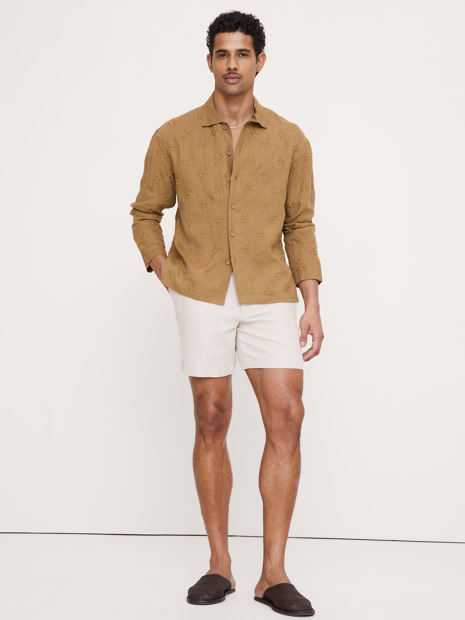 Image number 1 showing, Relaxed-Fit Embroidered Linen Long-Sleeve Resort Shirt
