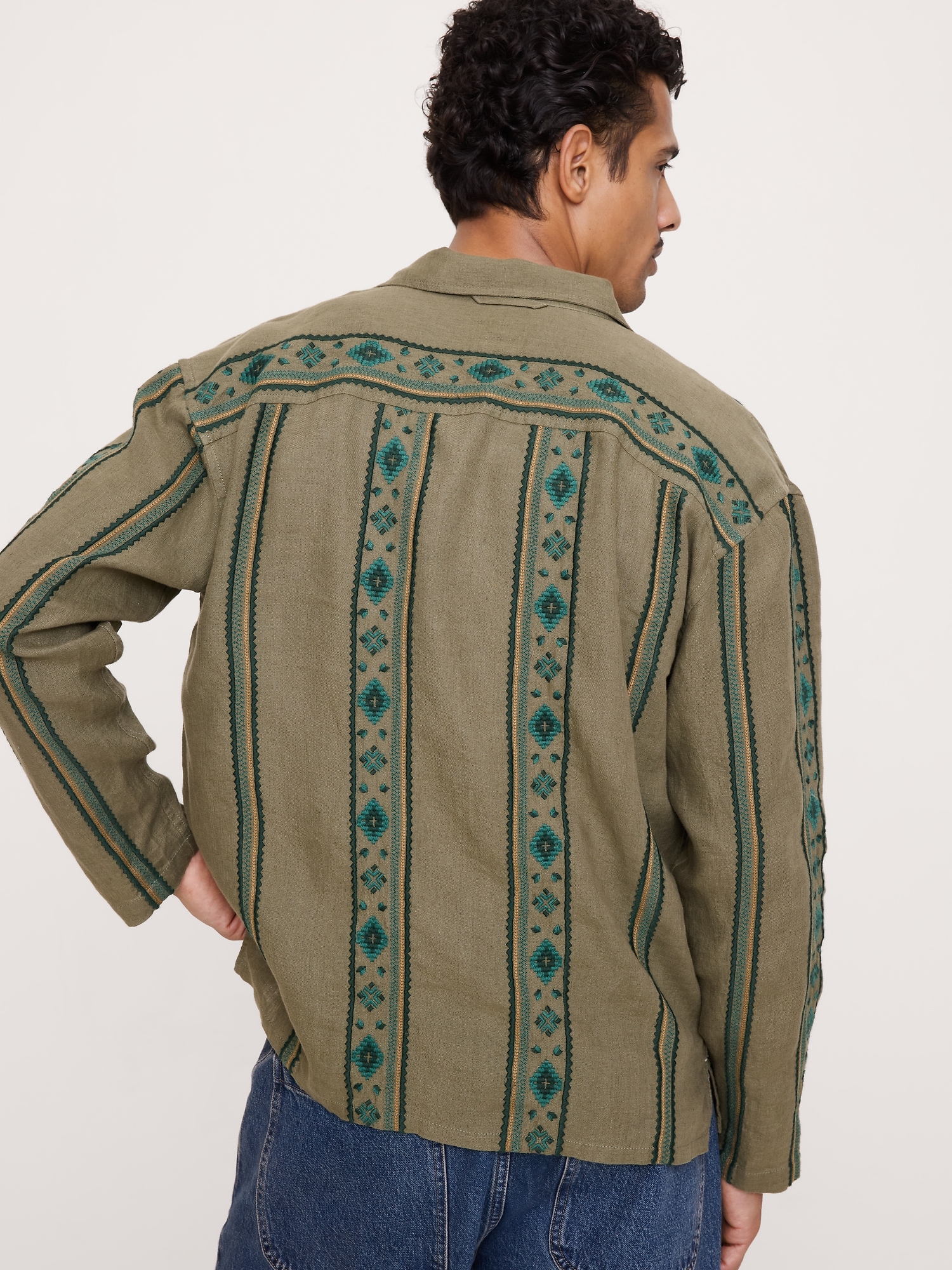 Image number 2 showing, Relaxed-Fit Embroidered Linen Long-Sleeve Resort Shirt