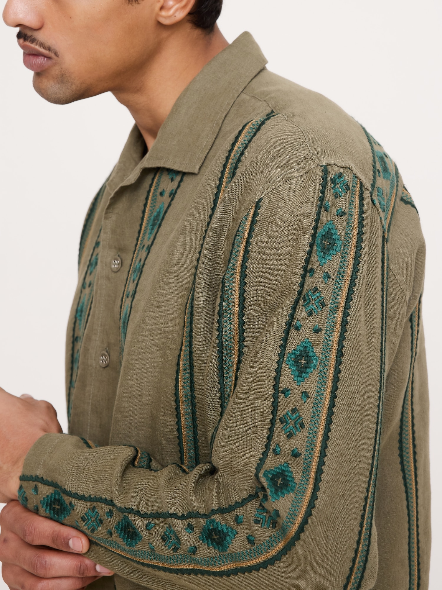 Image number 6 showing, Relaxed-Fit Embroidered Linen Long-Sleeve Resort Shirt