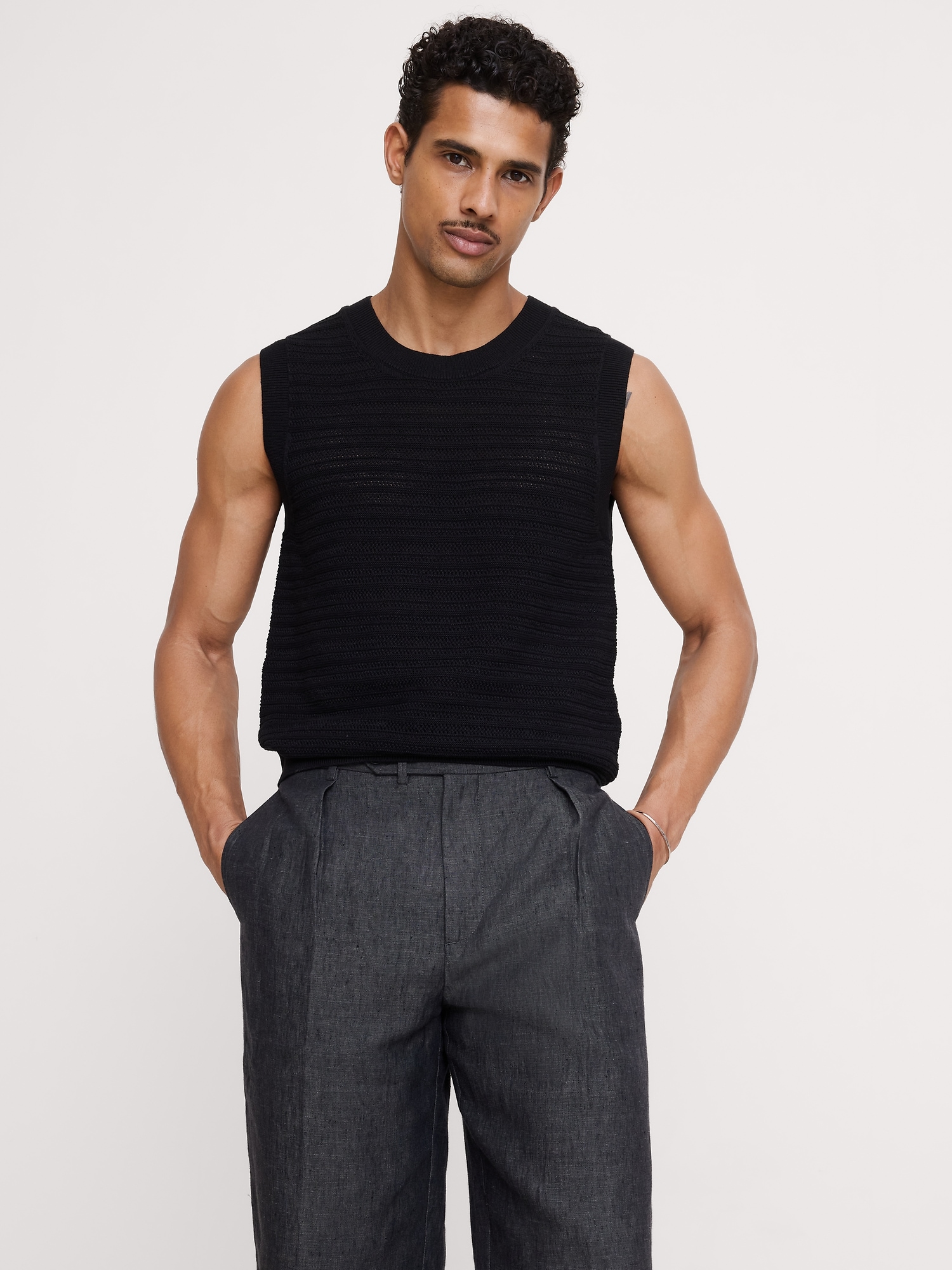 Image number 1 showing, Cotton-Linen Mesh Tank