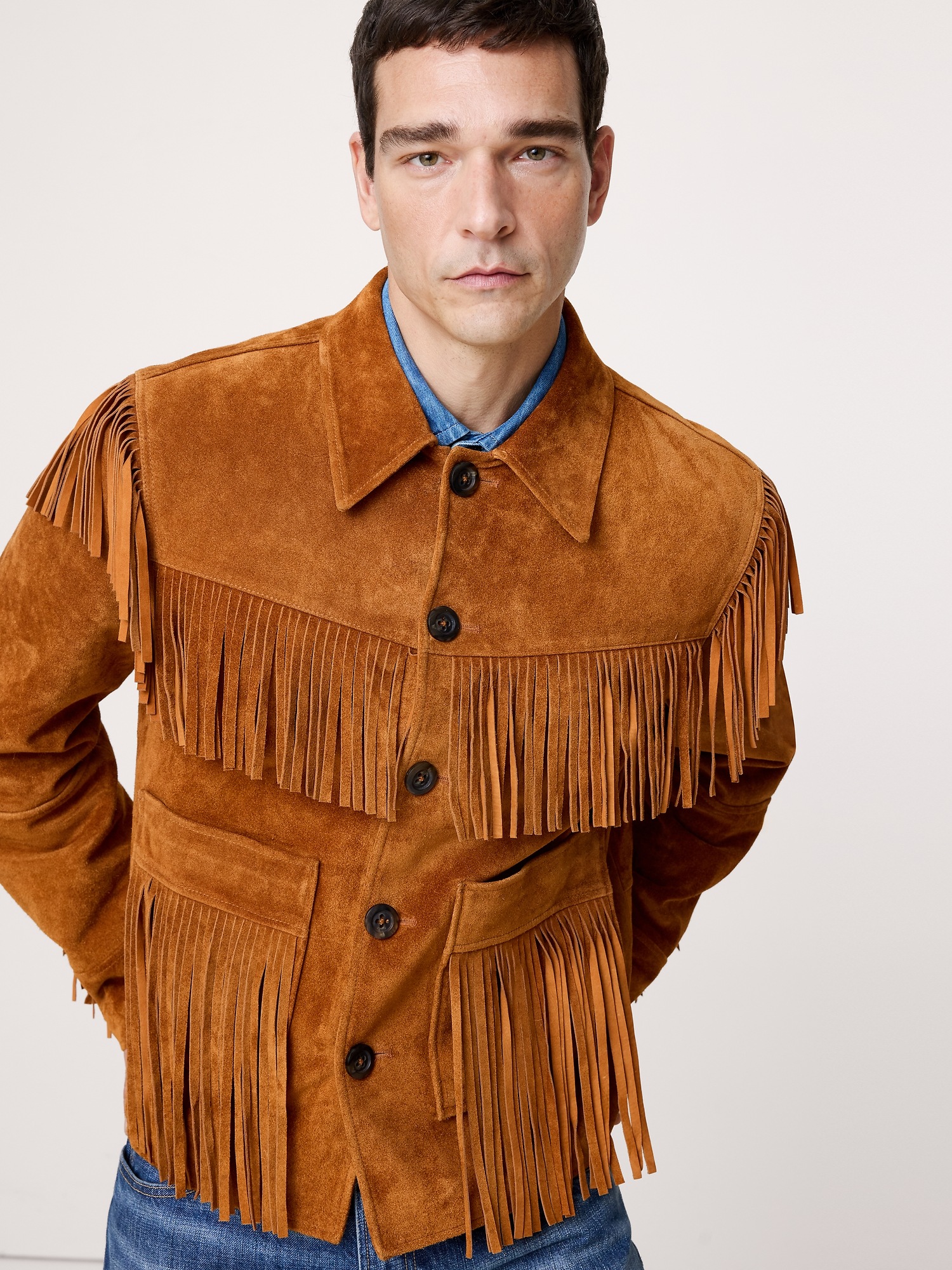Мужская куртка Banana Republic Suede Fringe, цвет: Коньячный коричневый — фото 3