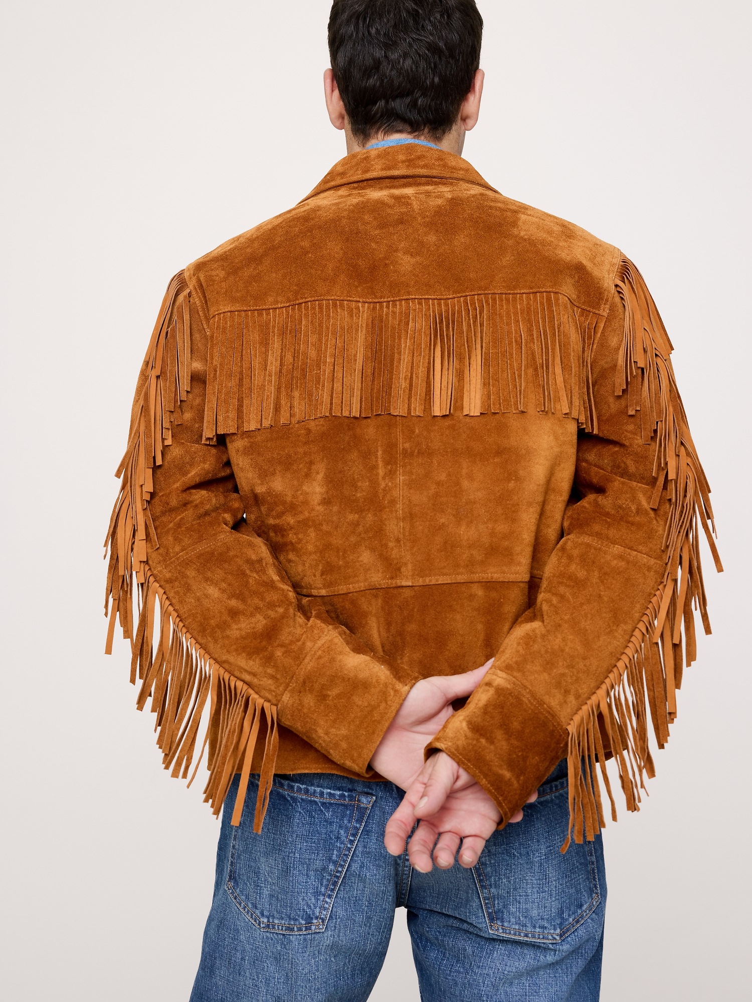 Мужская куртка Banana Republic Suede Fringe, цвет: Коньячный коричневый — фото 2