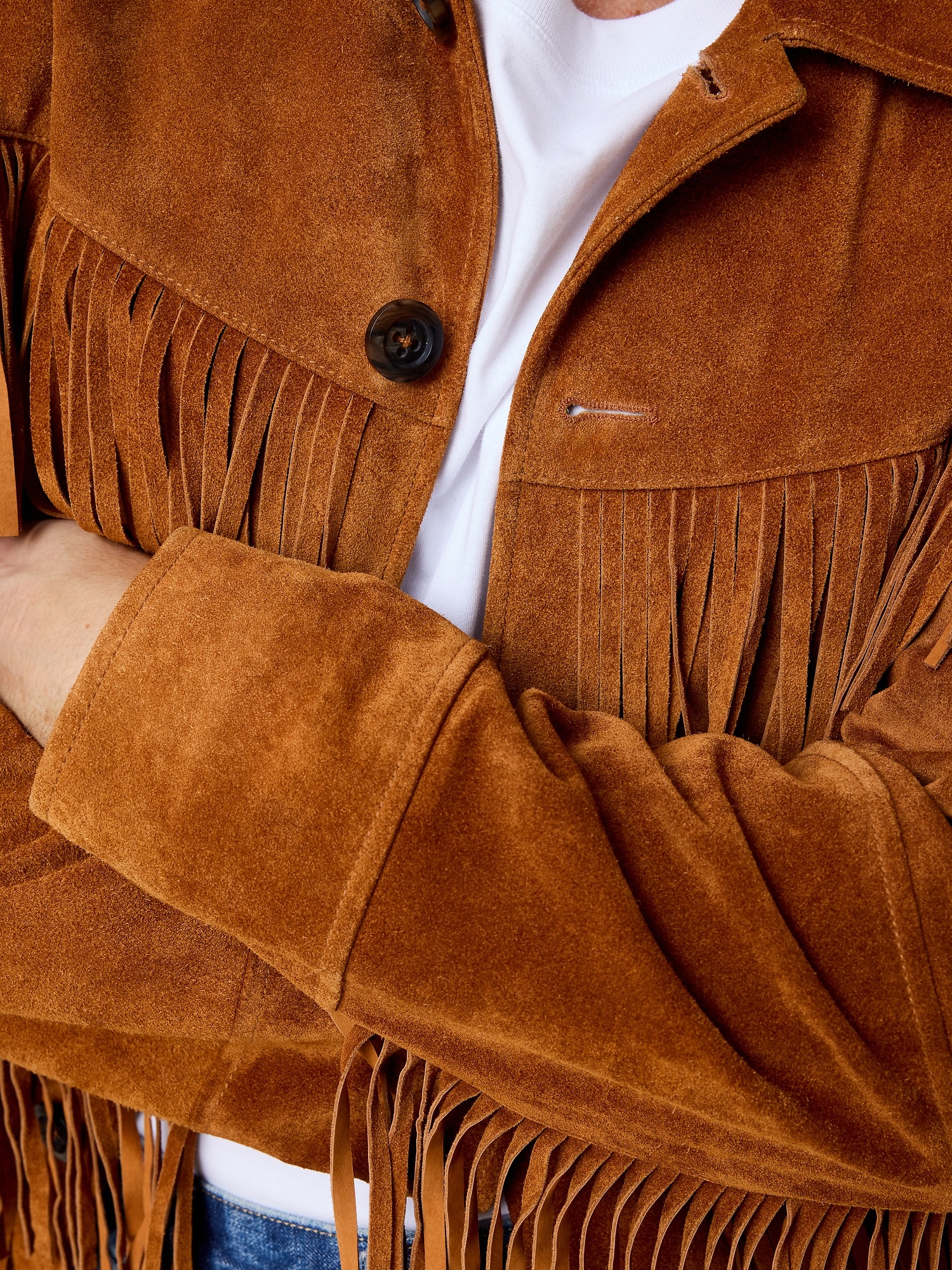Мужская куртка Banana Republic Suede Fringe, цвет: Коньячный коричневый — фото 5